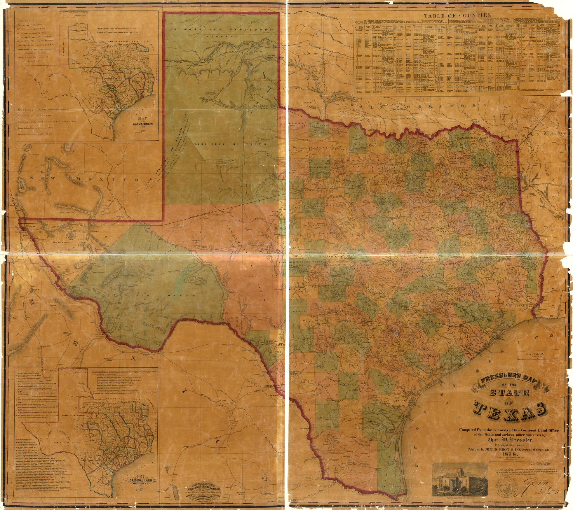 1858 Pressler's map of the state of Texas