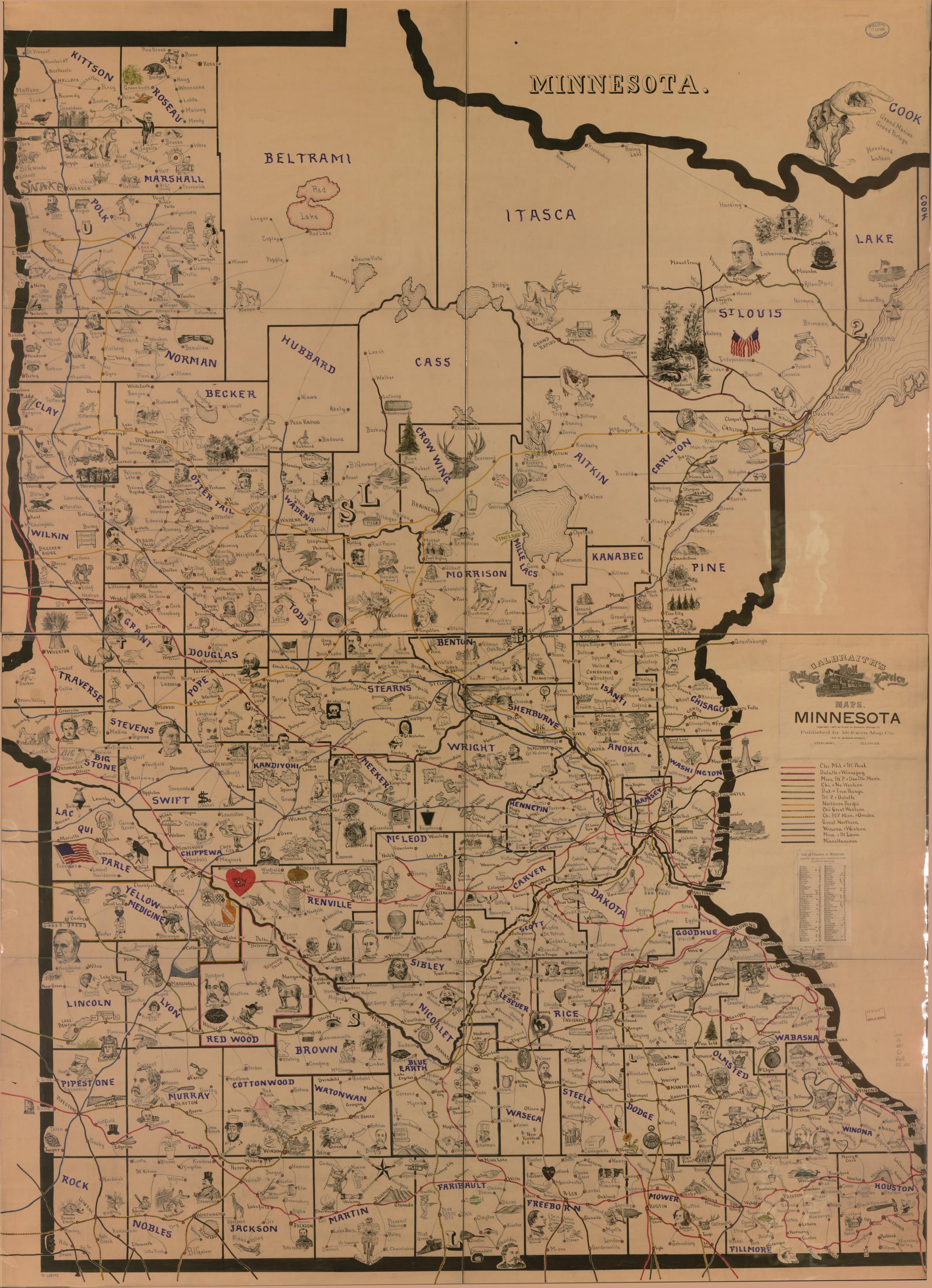 1897 Galbraith's railway mail service maps of Minnesota