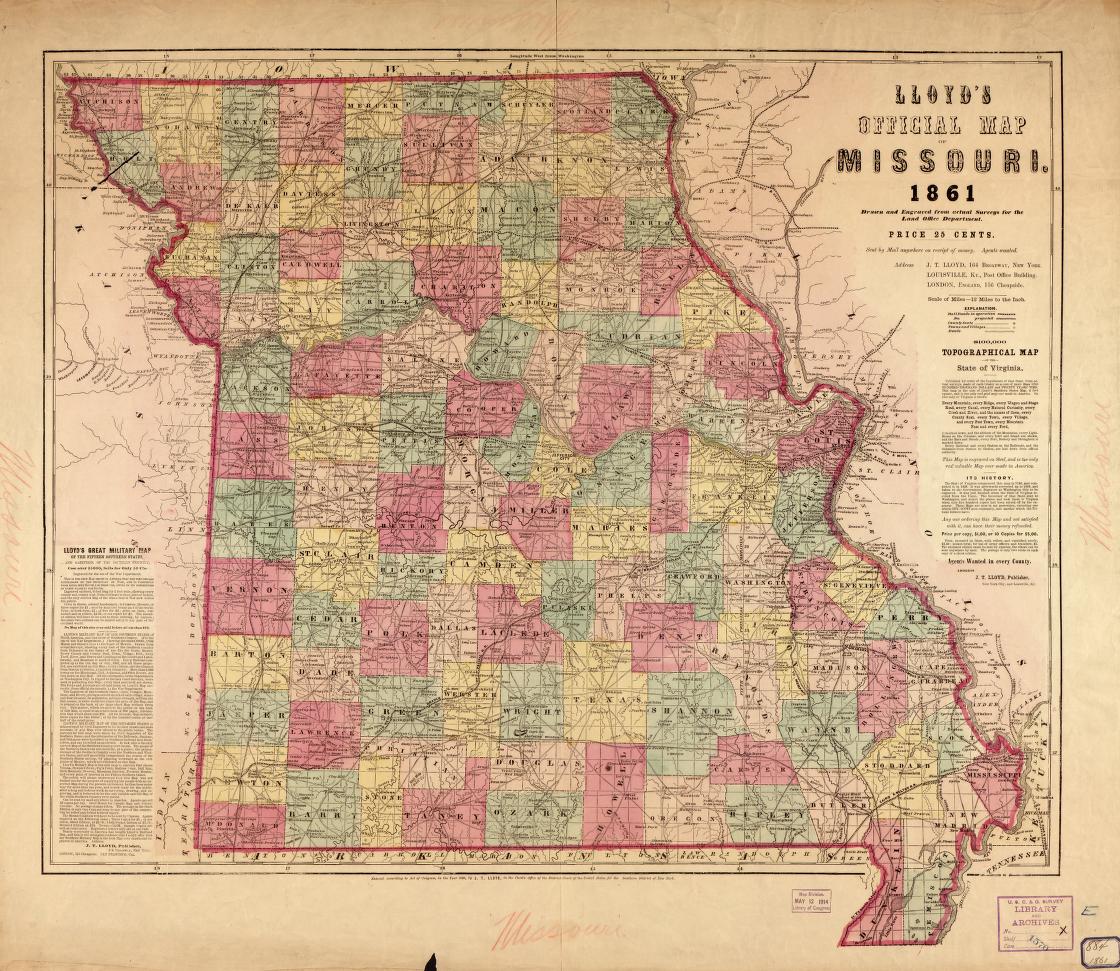 1861 J.T. Loyd map of Missouri
