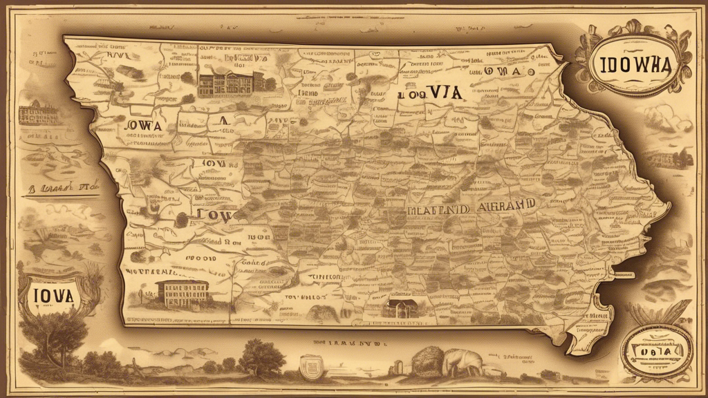 Here is a DALL-E prompt for an image related to the article title Exploring the Heartland: A Detailed Map of Iowa:
A highly detailed vintage-style map of the state of Iowa, showing cities, towns, roa