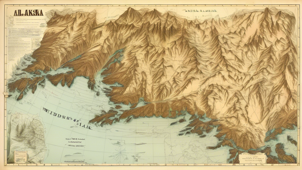 Here is a potential DALL-E prompt for an image related to the article title Exploring the Vast Wilderness: A Comprehensive Map of Alaska:
A highly detailed topographic map of the state of Alaska, sho