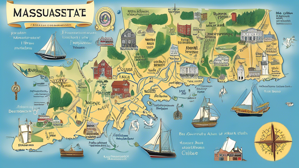 Here is a DALL-E prompt for an image related to the article title Exploring the Bay State: A Comprehensive Map of Massachusetts:
An illustrated map of the state of Massachusetts, featuring detailed g