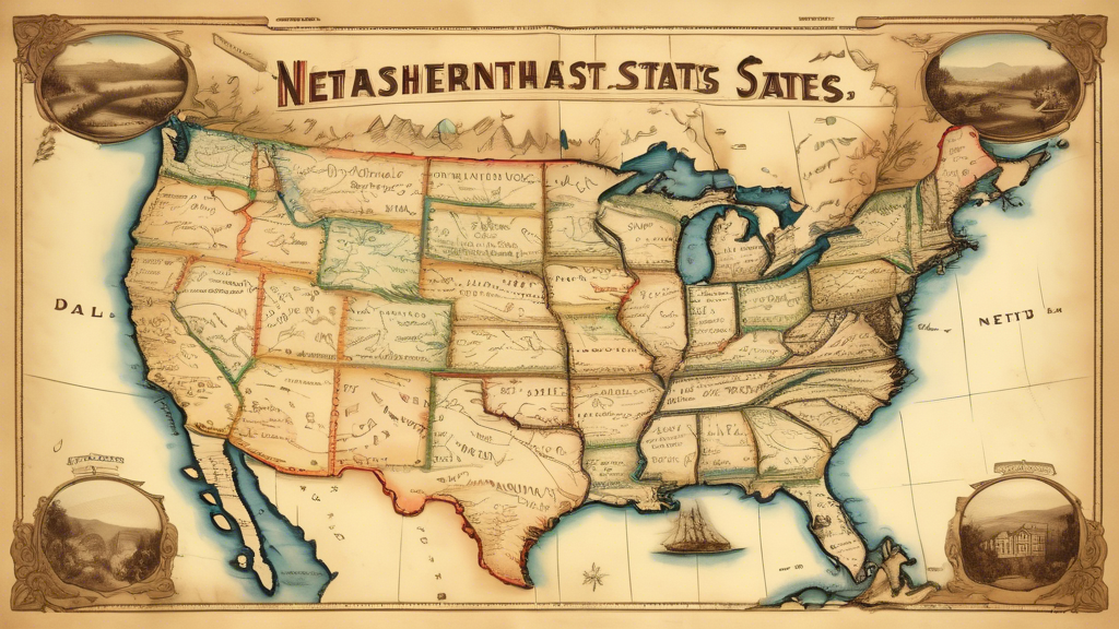 Here is a DALL-E prompt for an image related to the article title Navigating the Northeast: A Comprehensive Map Guide:
A highly detailed vintage-style map of the northeastern United States, showing a