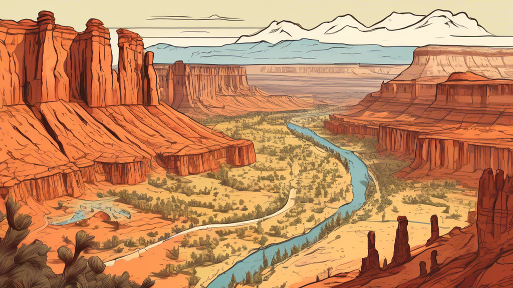 Here's a potential DALL-E prompt for an image related to the article title Utah's Scenic Wonders: A Cartographic Journey:
An illustrated map of Utah featuring detailed drawings of the state's iconic