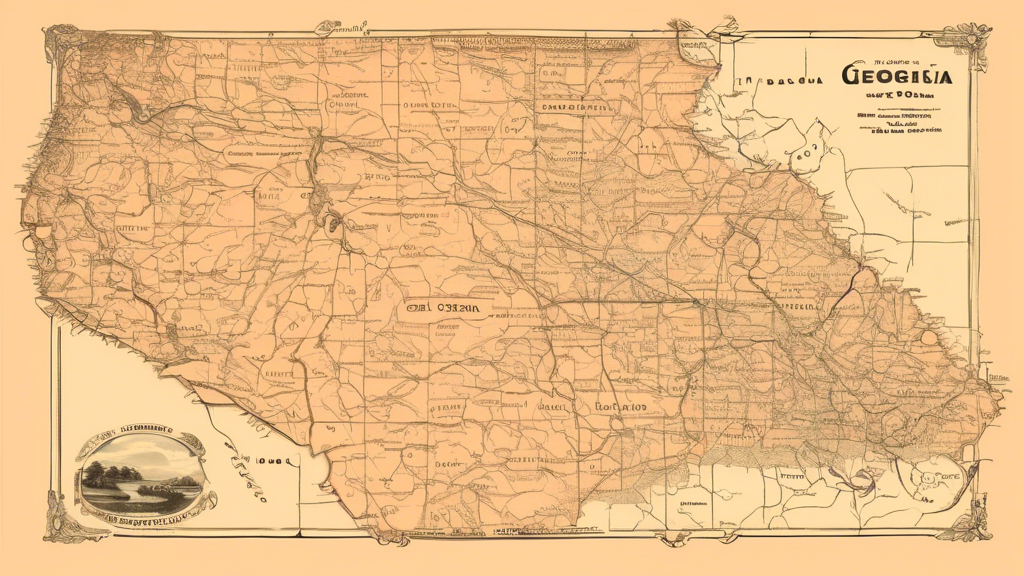 Here is a potential DALL-E prompt for an image related to the article title Exploring the Peach State: A Comprehensive Map of Georgia:
A highly detailed vintage-style map of the U.S. state of Georgia