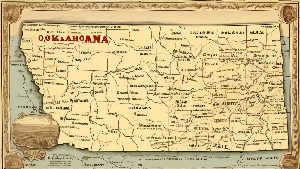 Here is a potential DALL-E prompt for an image related to the article title Exploring the Heartland: A Comprehensive Map of Oklahoma:
A highly detailed vintage-style map of the state of Oklahoma, fea