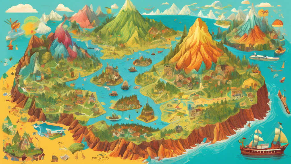 Educational Maps: Engaging Students Through Cartography:Colorful, eye-catching educational map, digital art style. Map shows a