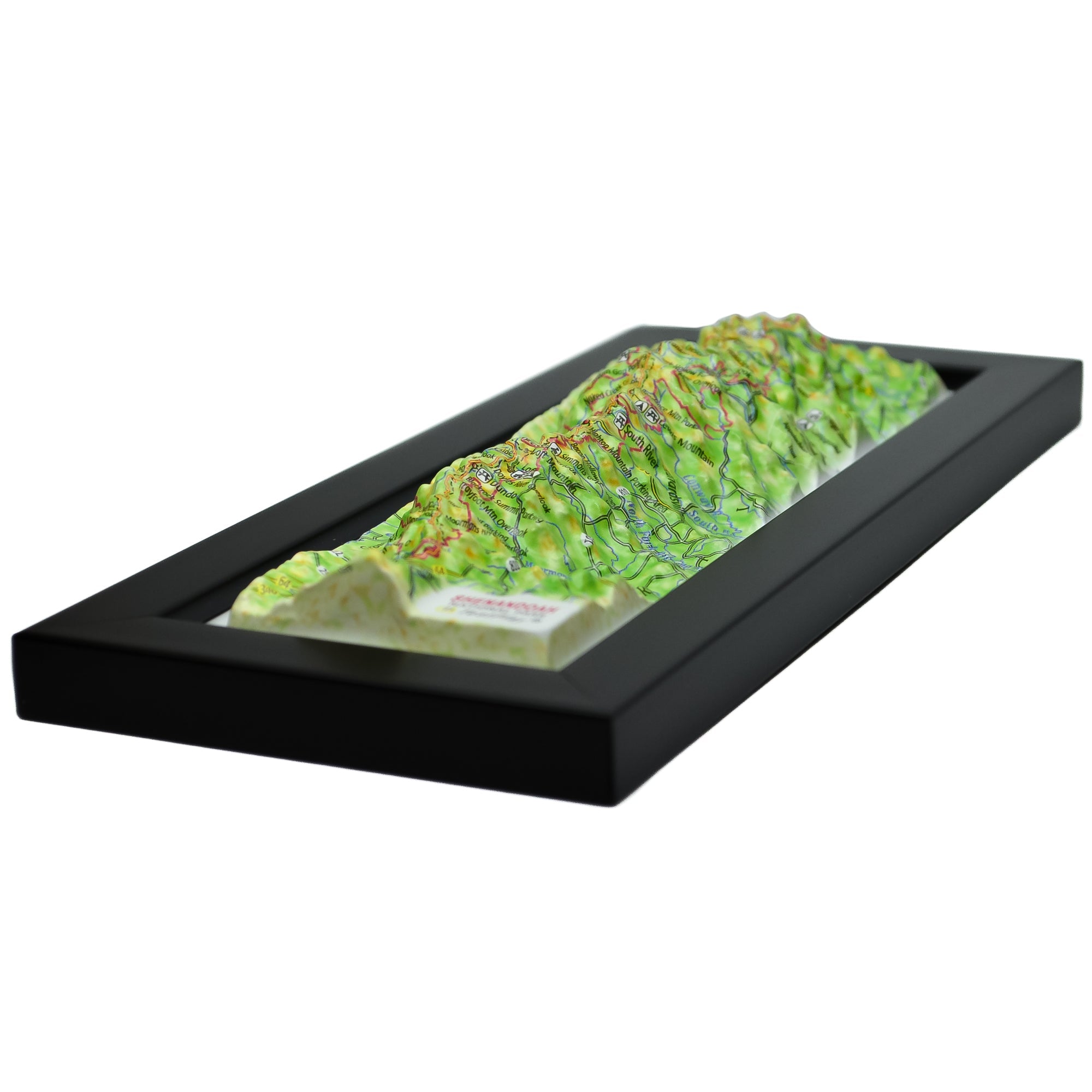 TestPlayNA 3D raised relief map of Shenandoah National Park showing the Blue Ridge Mountains and Skyline Drive
