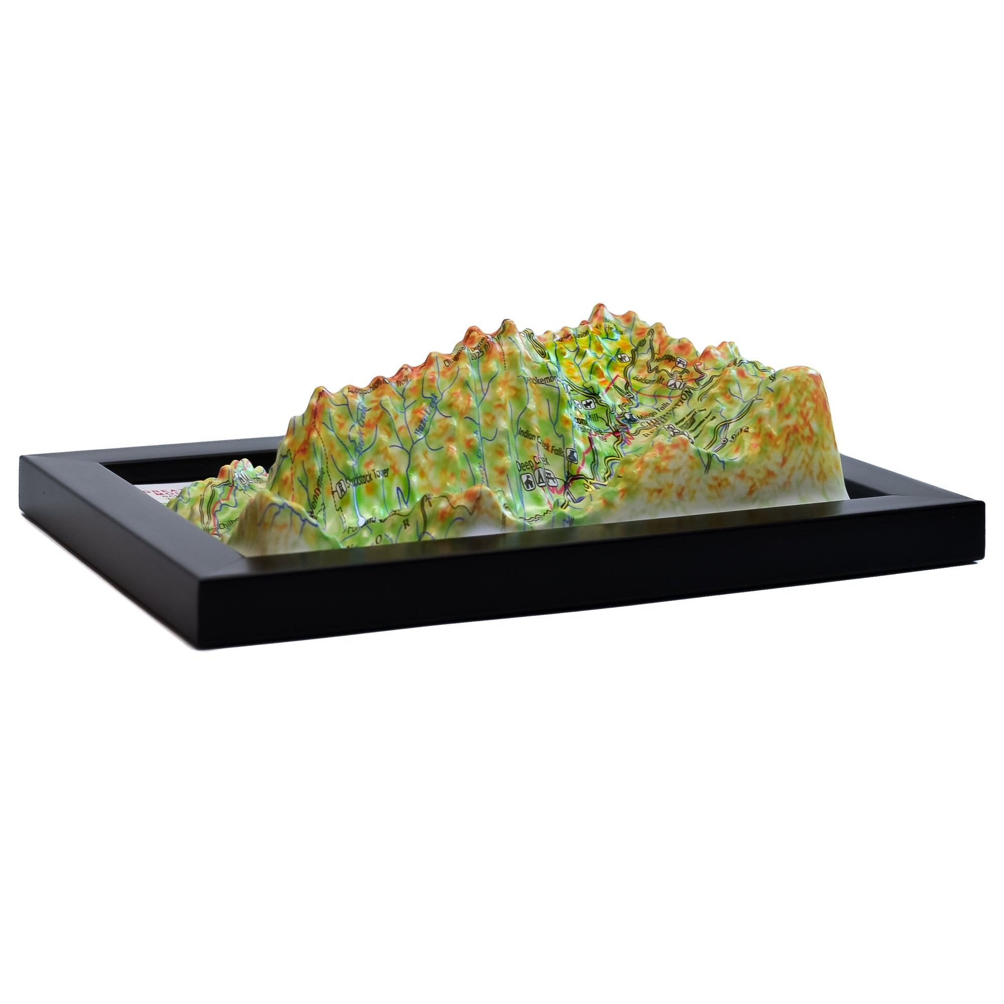 TestPlayNA 3D raised relief map of Great Smoky Mountains National Park showing mountains and hiking trails