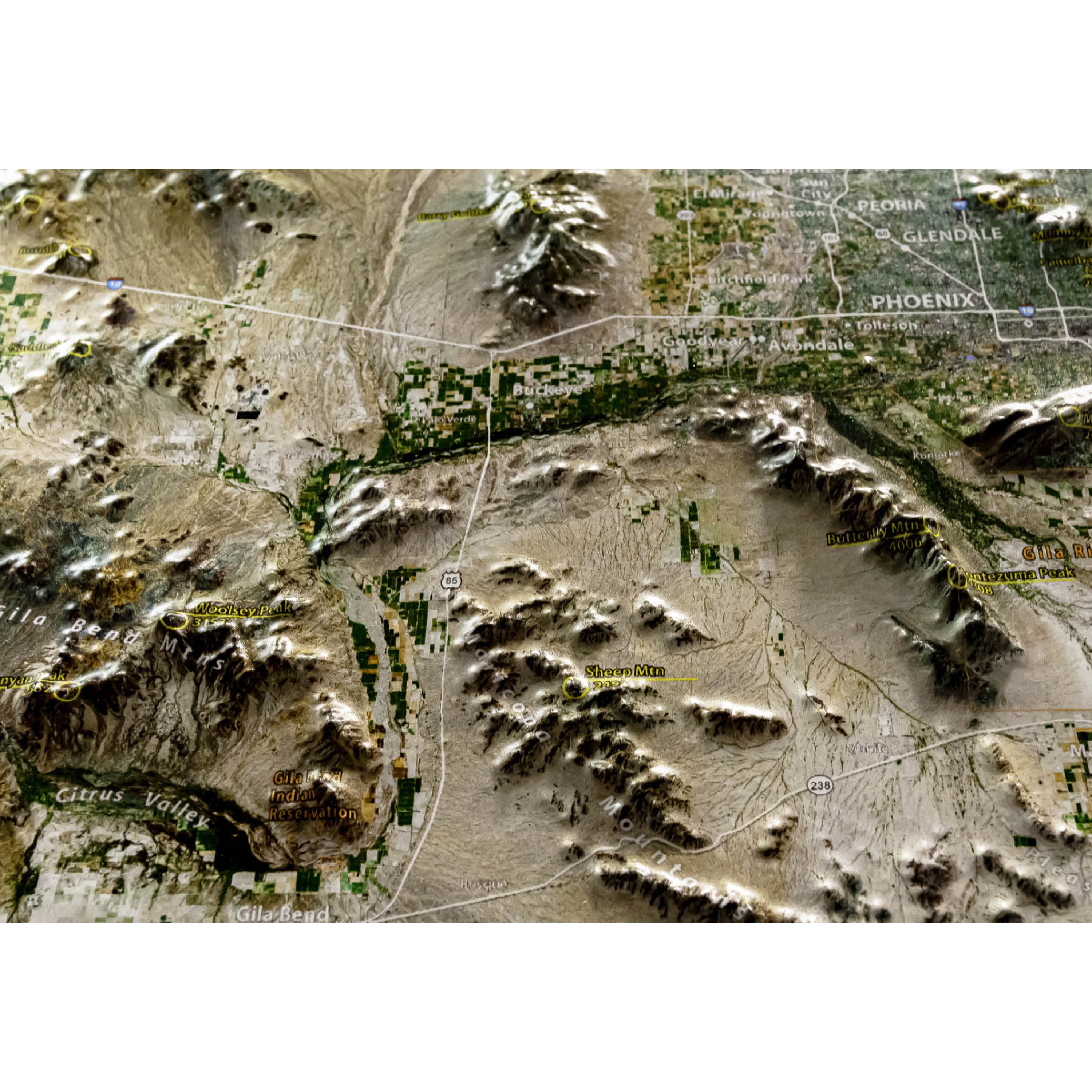 Phoenix South Central Arizona Satellite Image Three Dimensional 3D Raised Relief Map