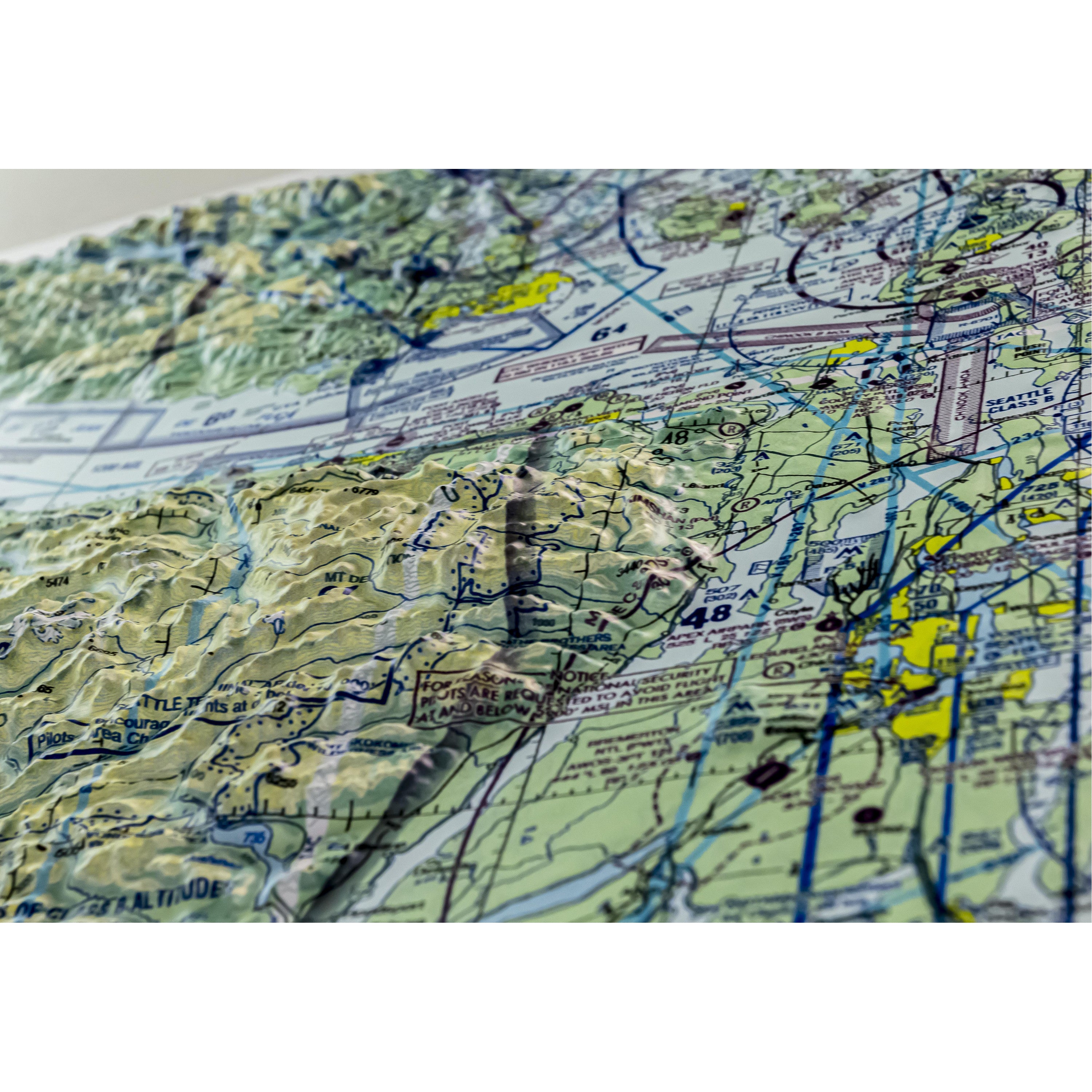 Seattle Aerochart Three Dimensional 3D Raised Relief Map