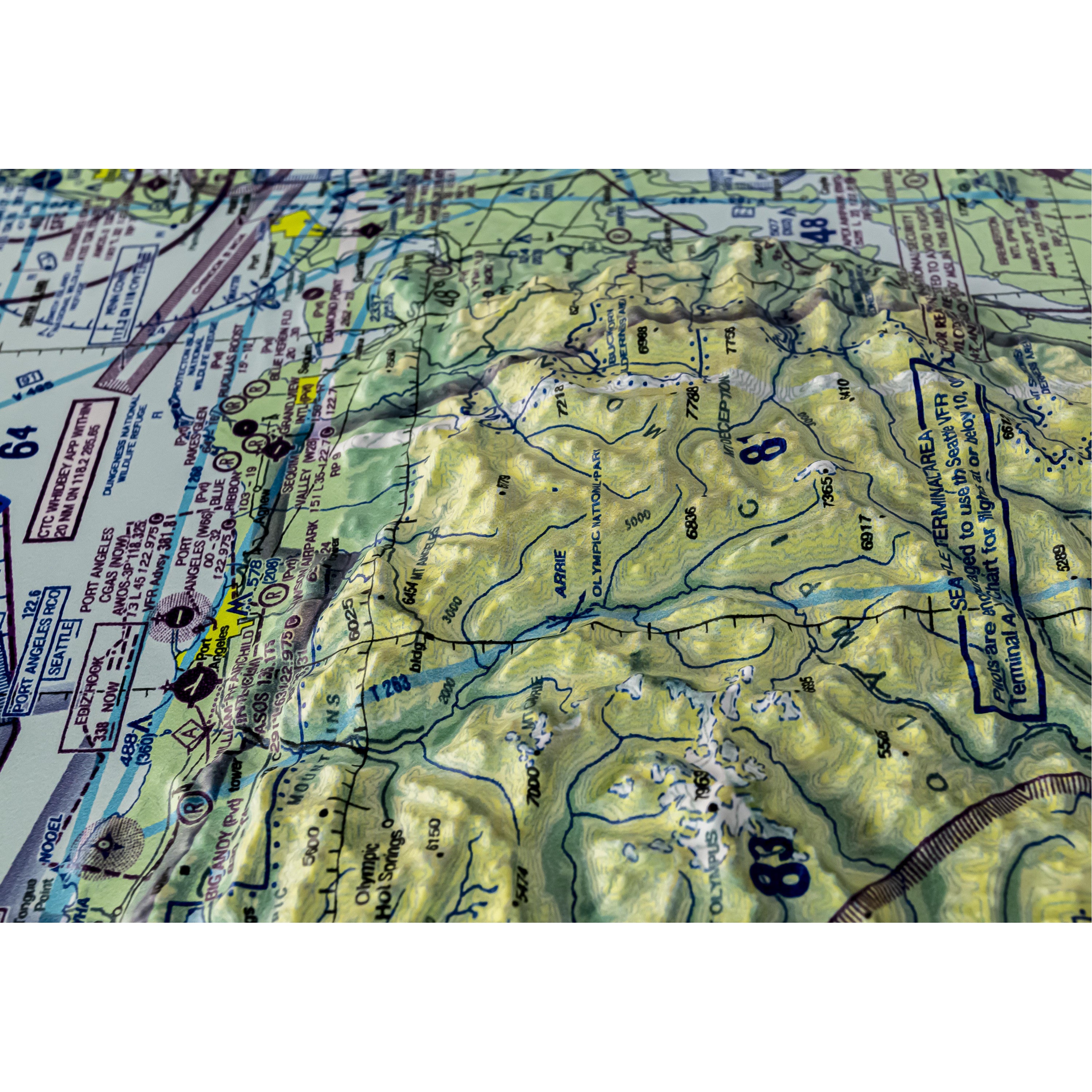 Seattle Aerochart Three Dimensional 3D Raised Relief Map