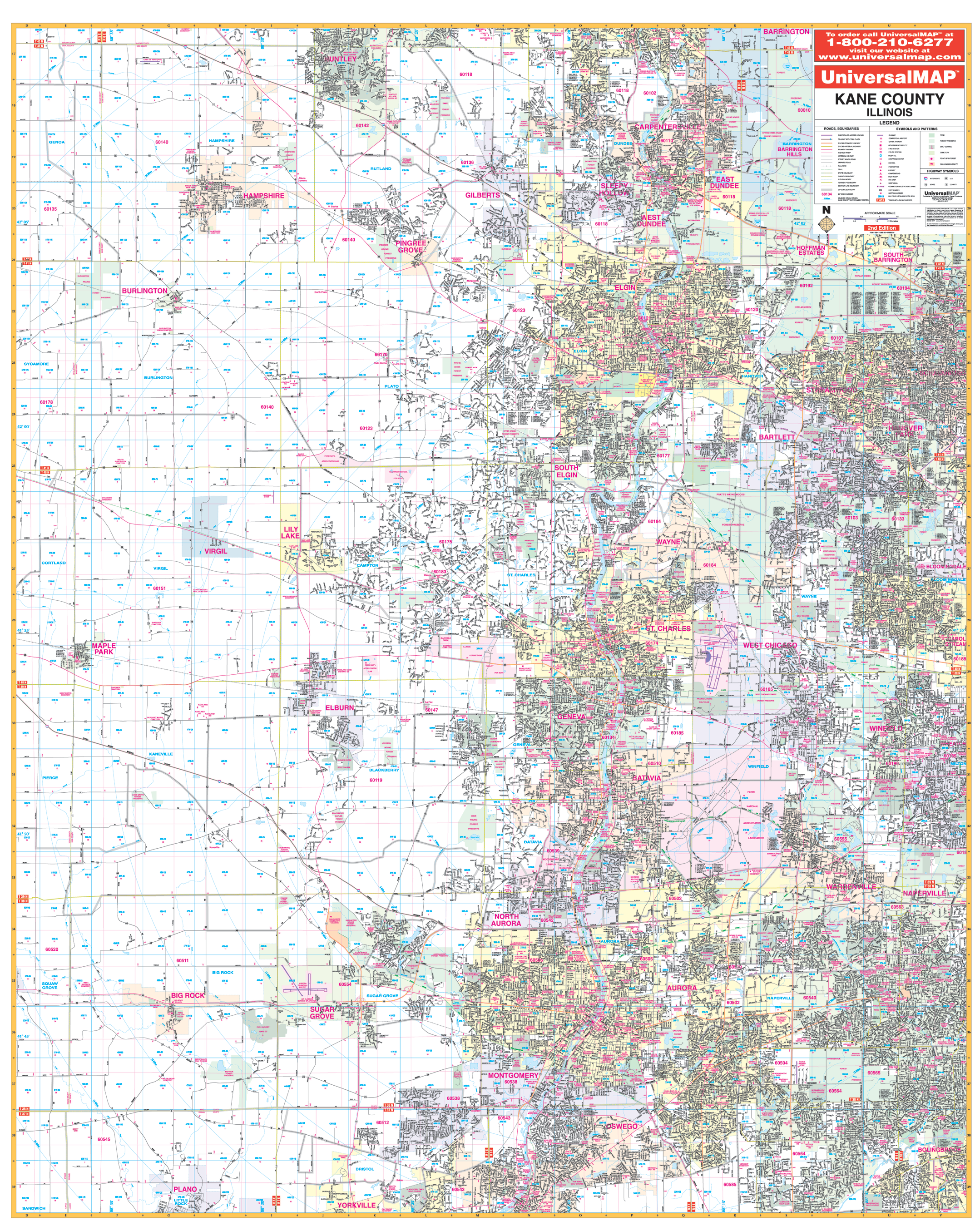 Kane County, Il Wall Map - Large Laminated