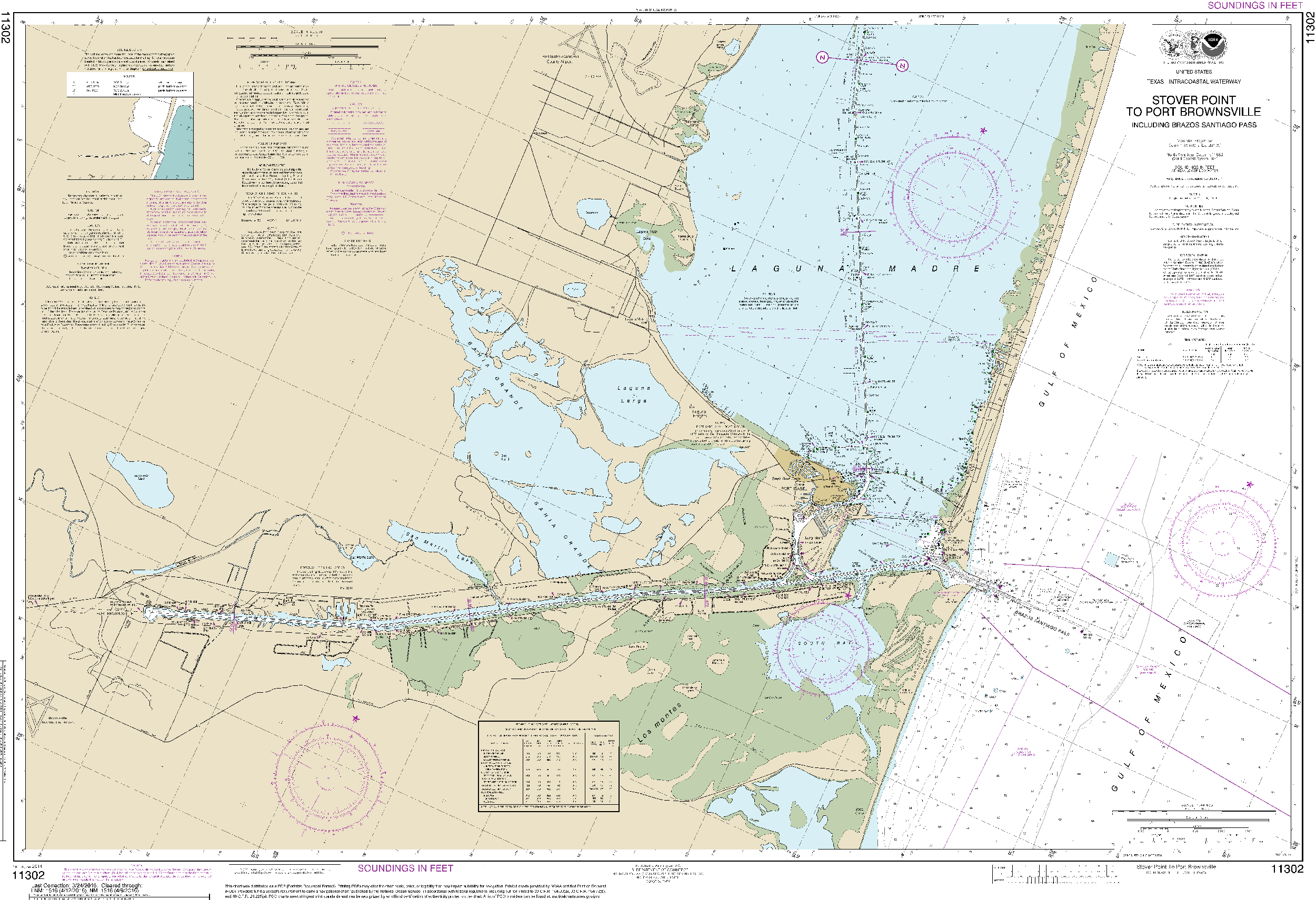NOAA Nautical Chart 11302: Intracoastal Waterway Stover Point to Port Brownsville, including Brazos Santiago Pass