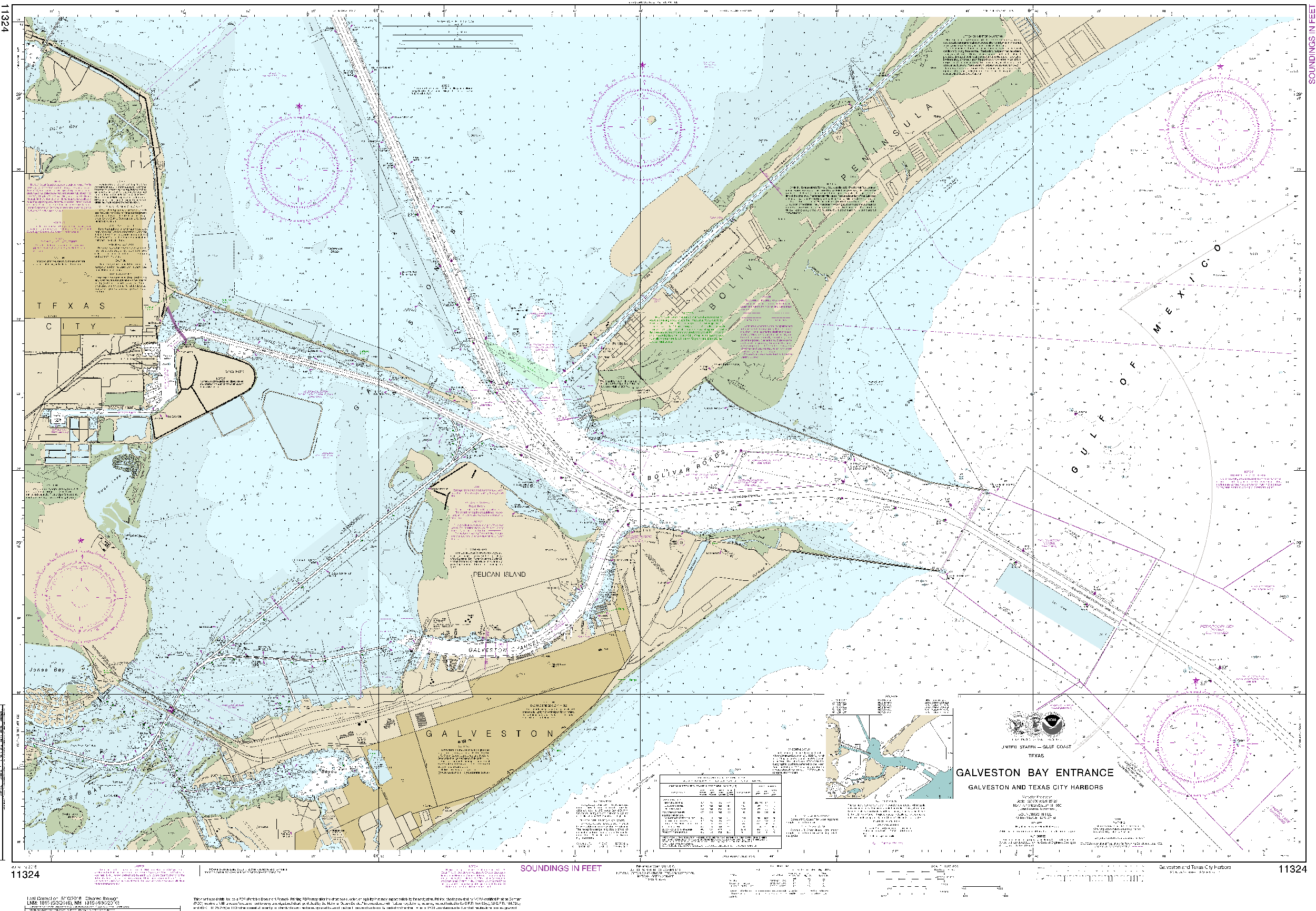 NOAA Nautical Chart 11324: Galveston Bay Entrance Galveston and Texas