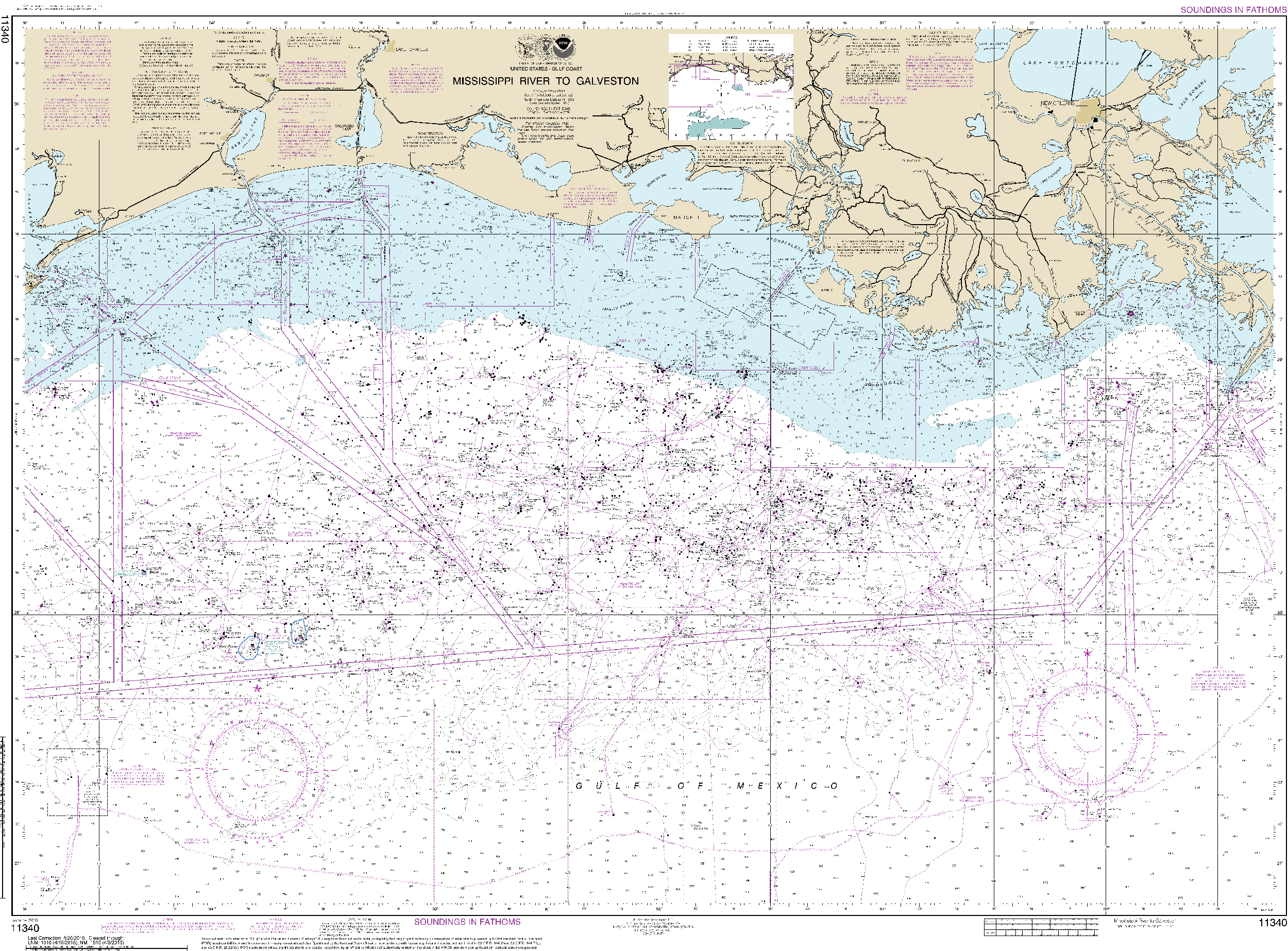 NOAA Nautical Chart 11340: Mississippi River to Galveston
