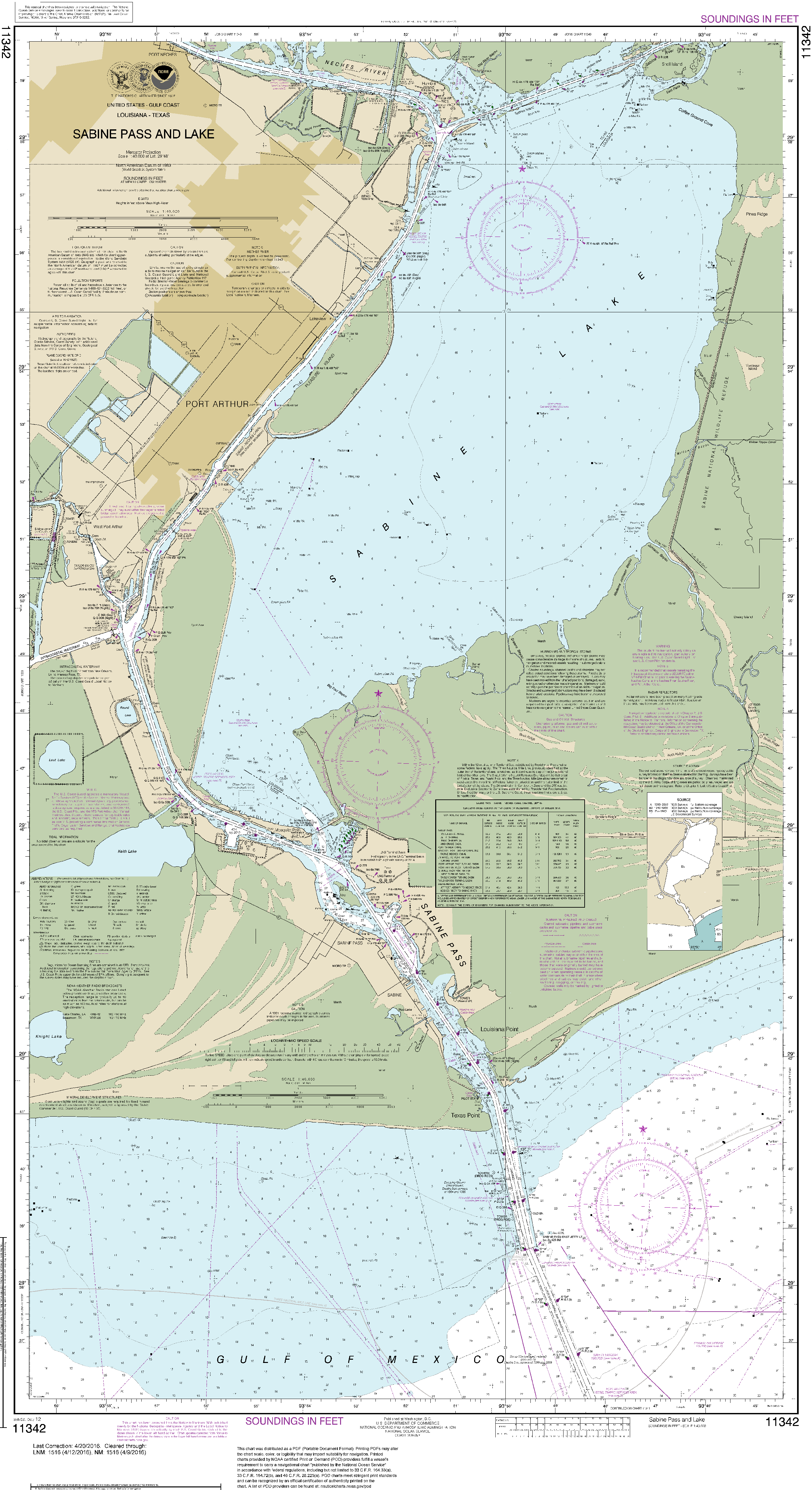 NOAA Nautical Chart 11342: Sabine Pass and Lake