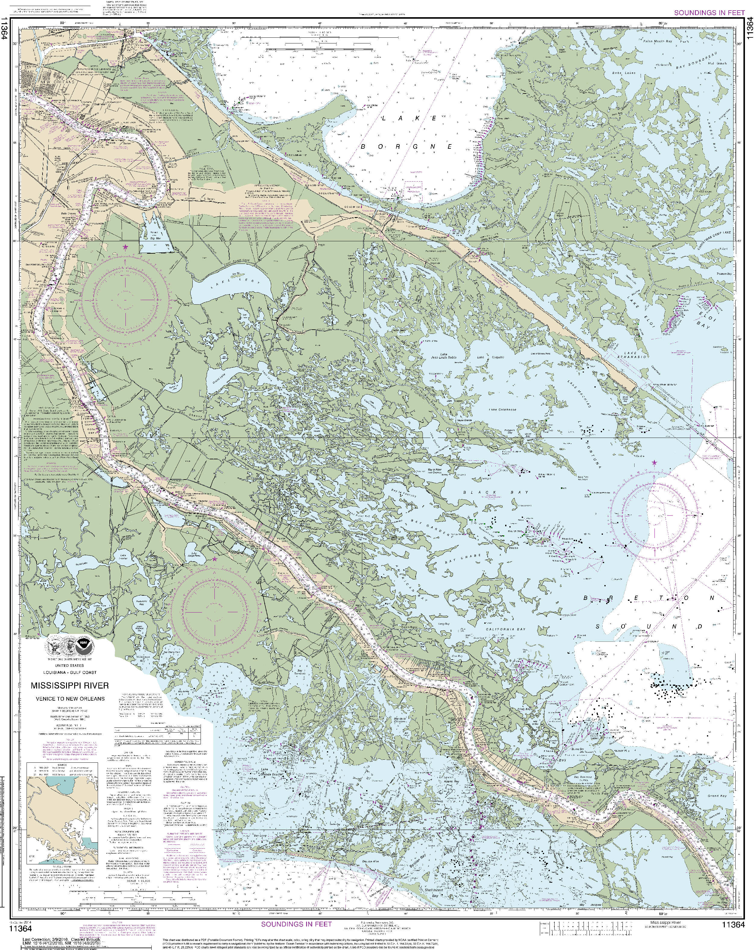 NOAA Nautical Chart 11364: Mississippi River-Venice to New Orleans