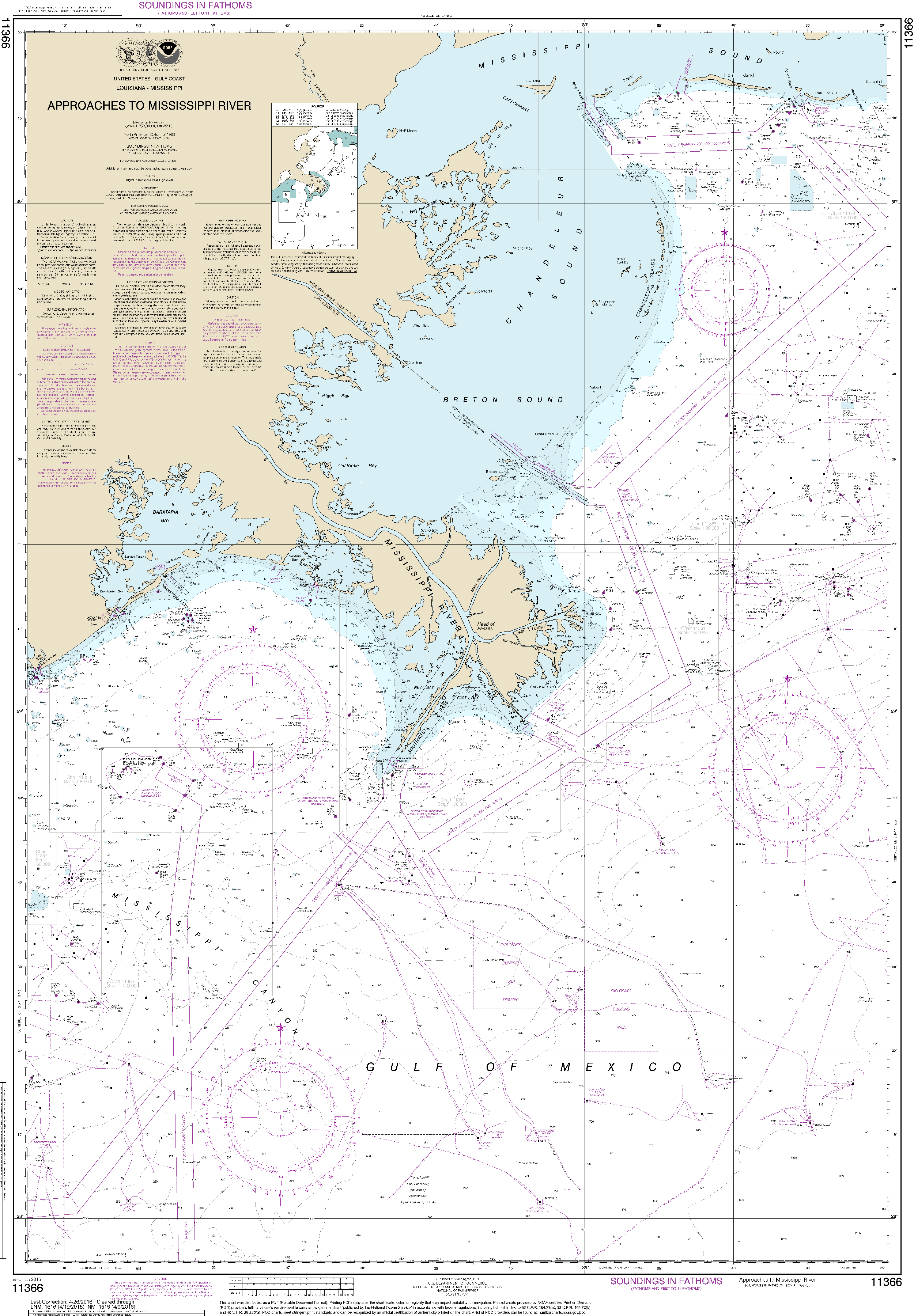 NOAA Nautical Chart 11366: Approaches to Mississippi River
