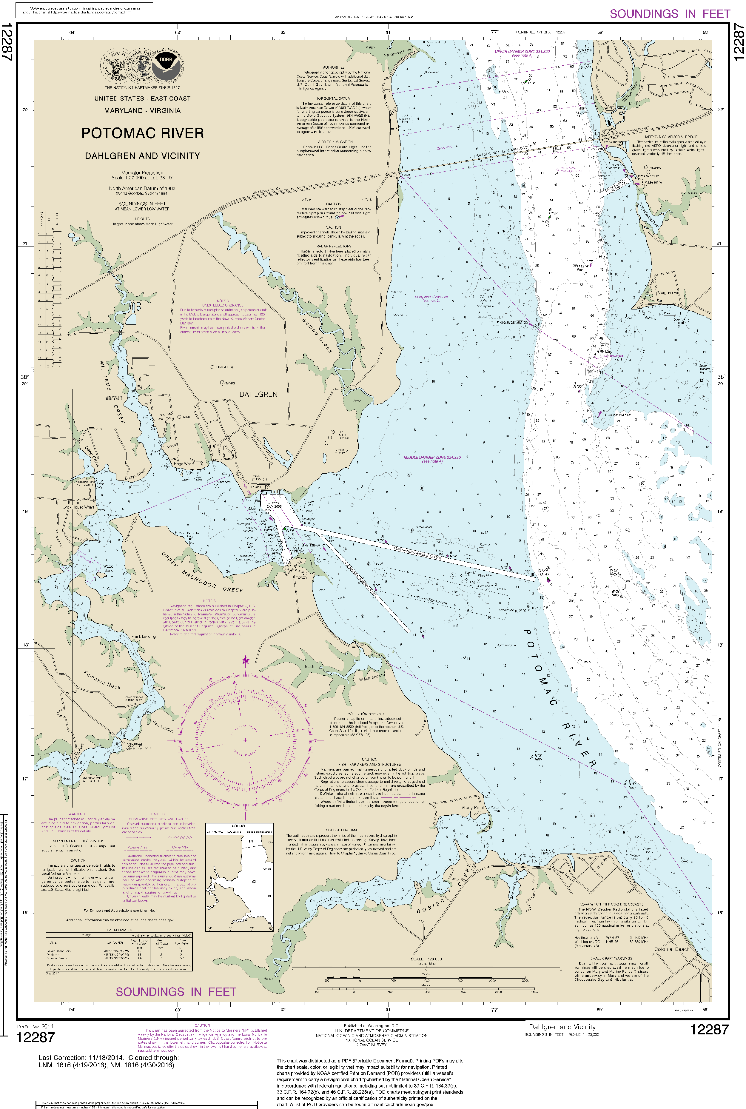 NOAA Nautical Chart 12287 Potomac River Dahlgren and Vicinity GeoMart