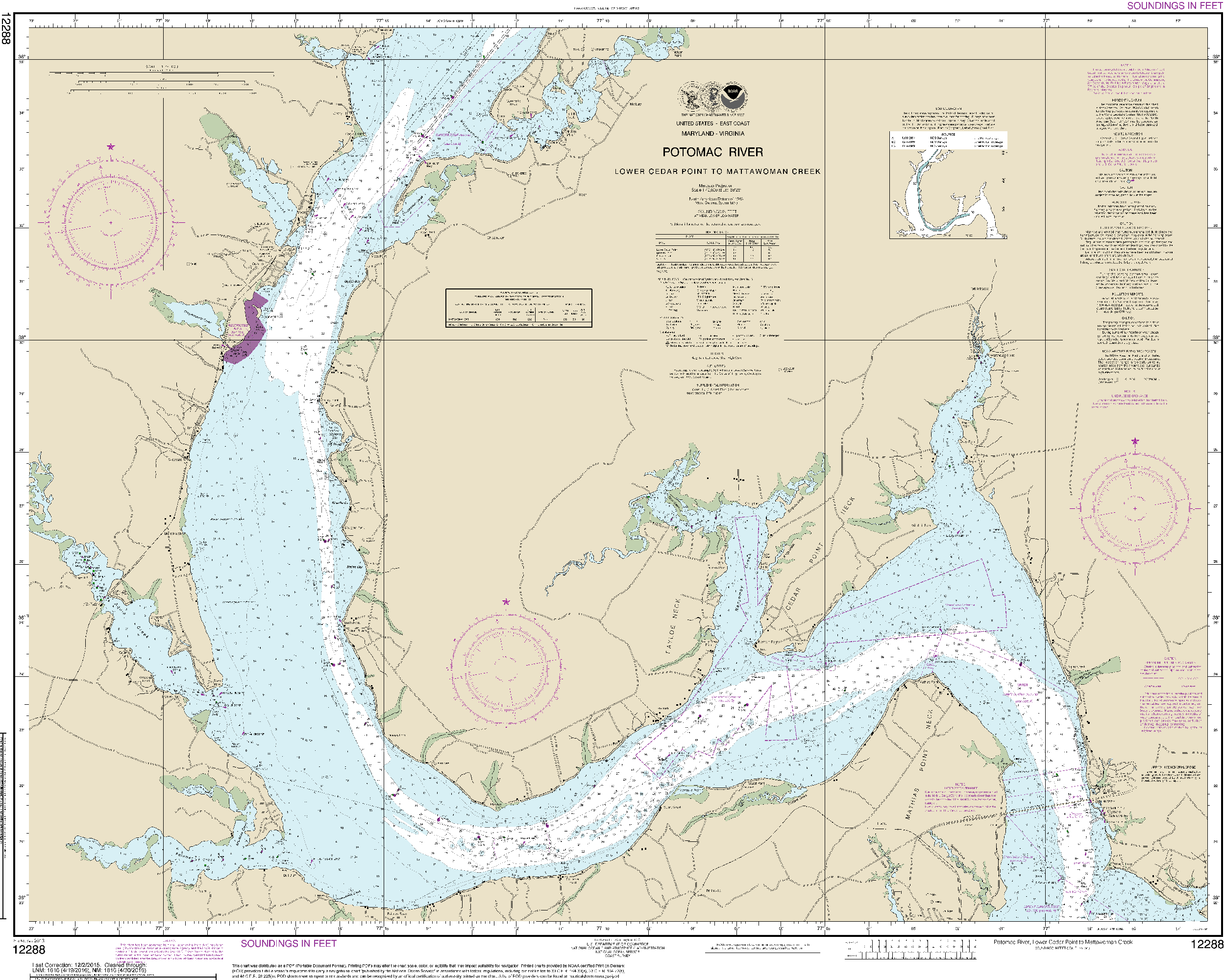 NOAA Nautical Chart 12288 Potomac River Lower Cedar Point to Mattawom