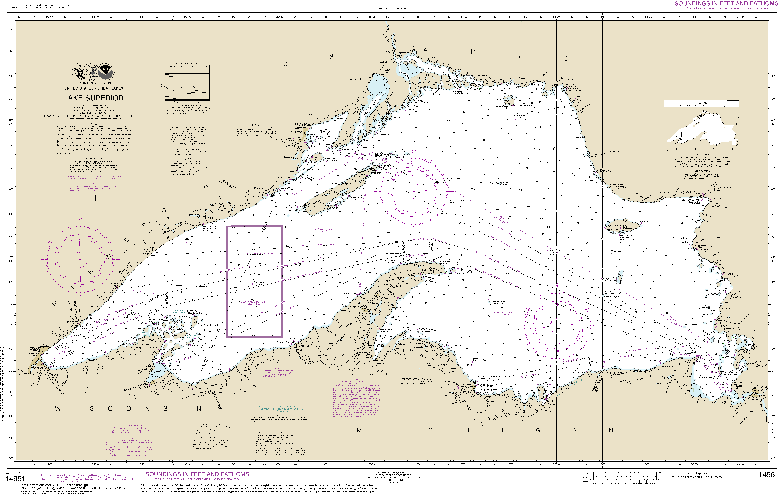 NOAA Nautical Chart 14961 Lake Superior (Mercator Projection) GeoMart