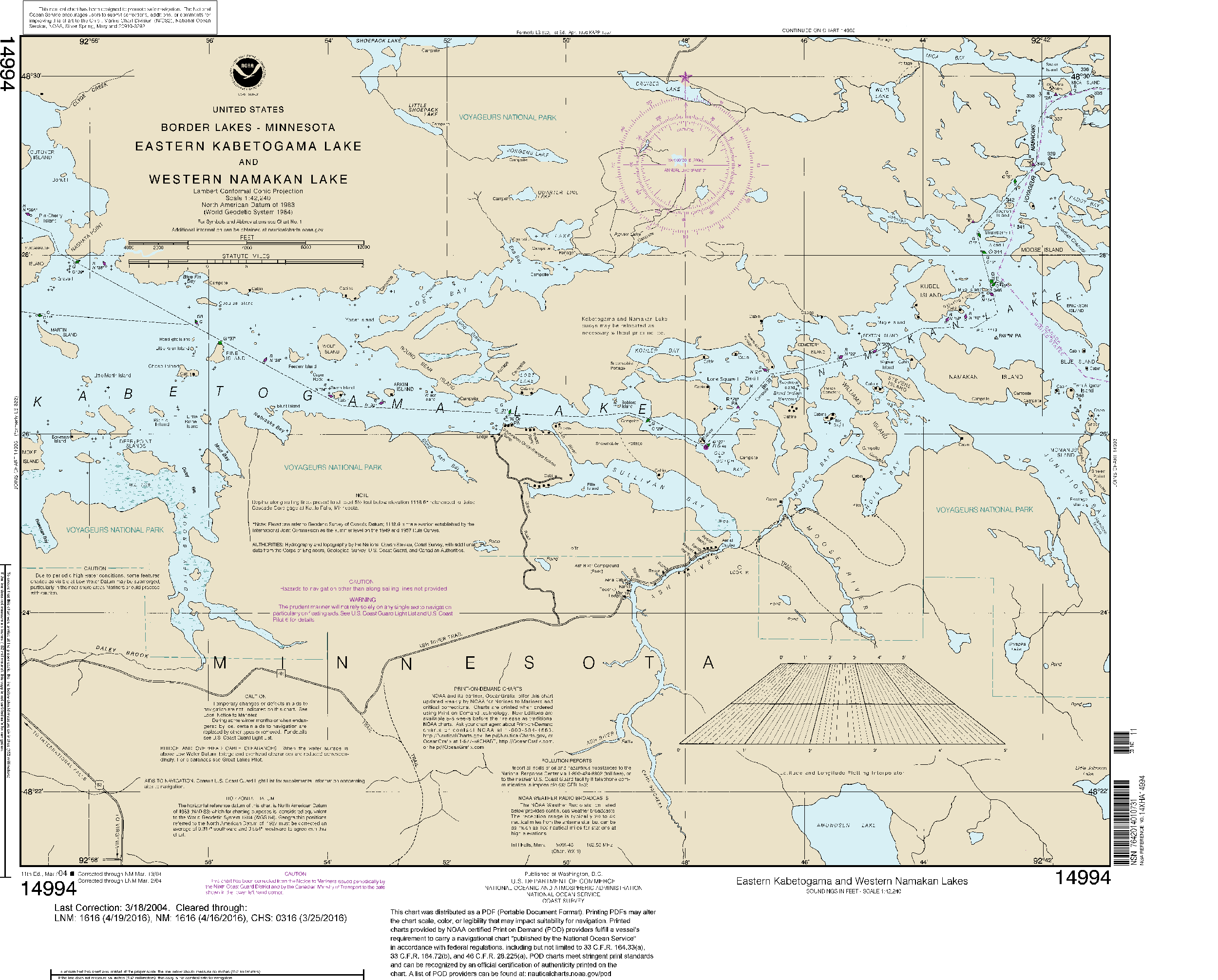 NOAA Nautical Chart 14994: Namakan Lake, Western Part and Kabetogama Lake, Eastern Part