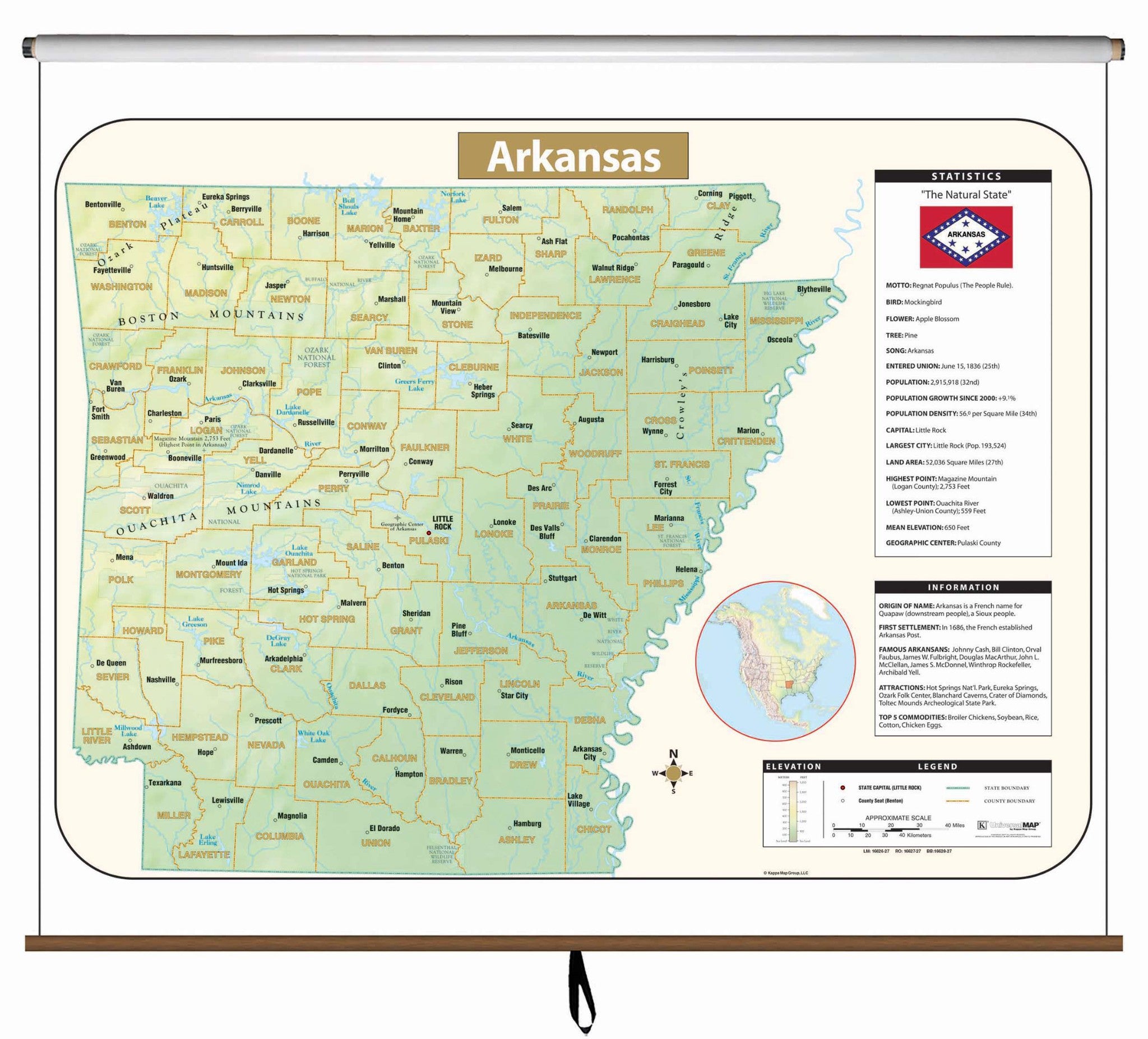 Kappa Map Group  Arkansas Large Scale Shaded Relief Wall Map