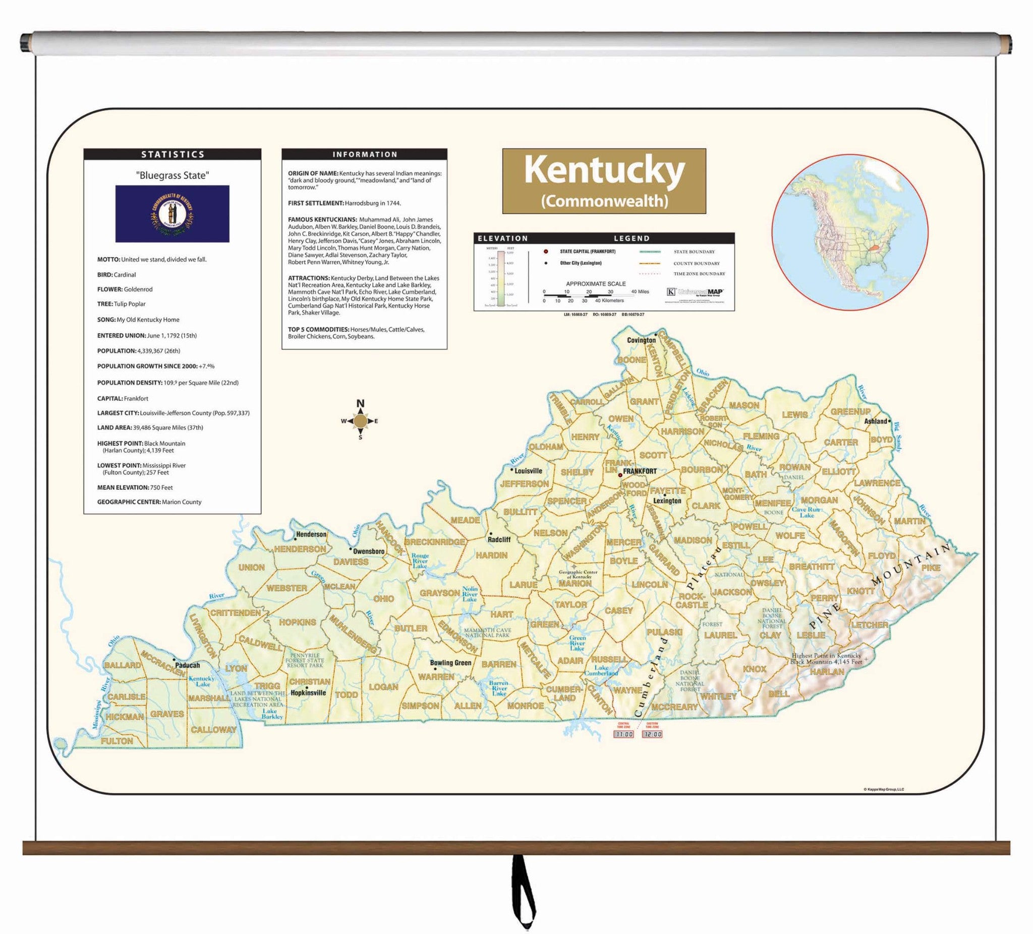 Kappa Map Group  Kentucky Large Scale Shaded Relief Wall Map