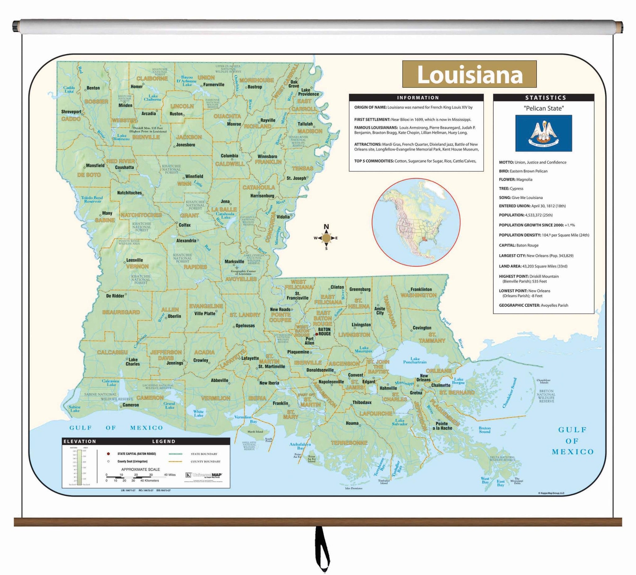 Kappa Map Group  Louisiana Large Scale Shaded Relief Wall Map
