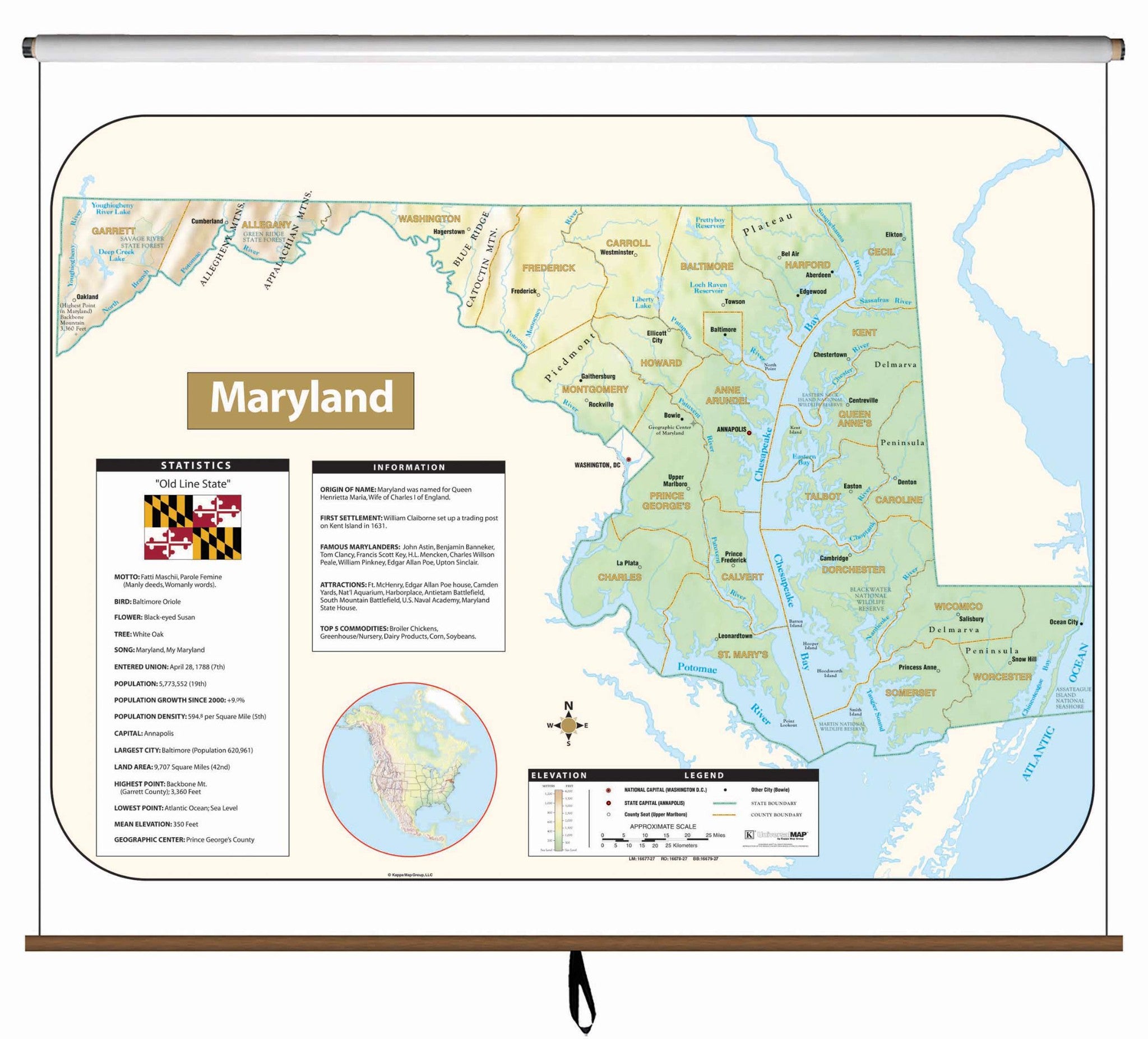 Kappa Map Group  Maryland Large Scale Shaded Relief Wall Map