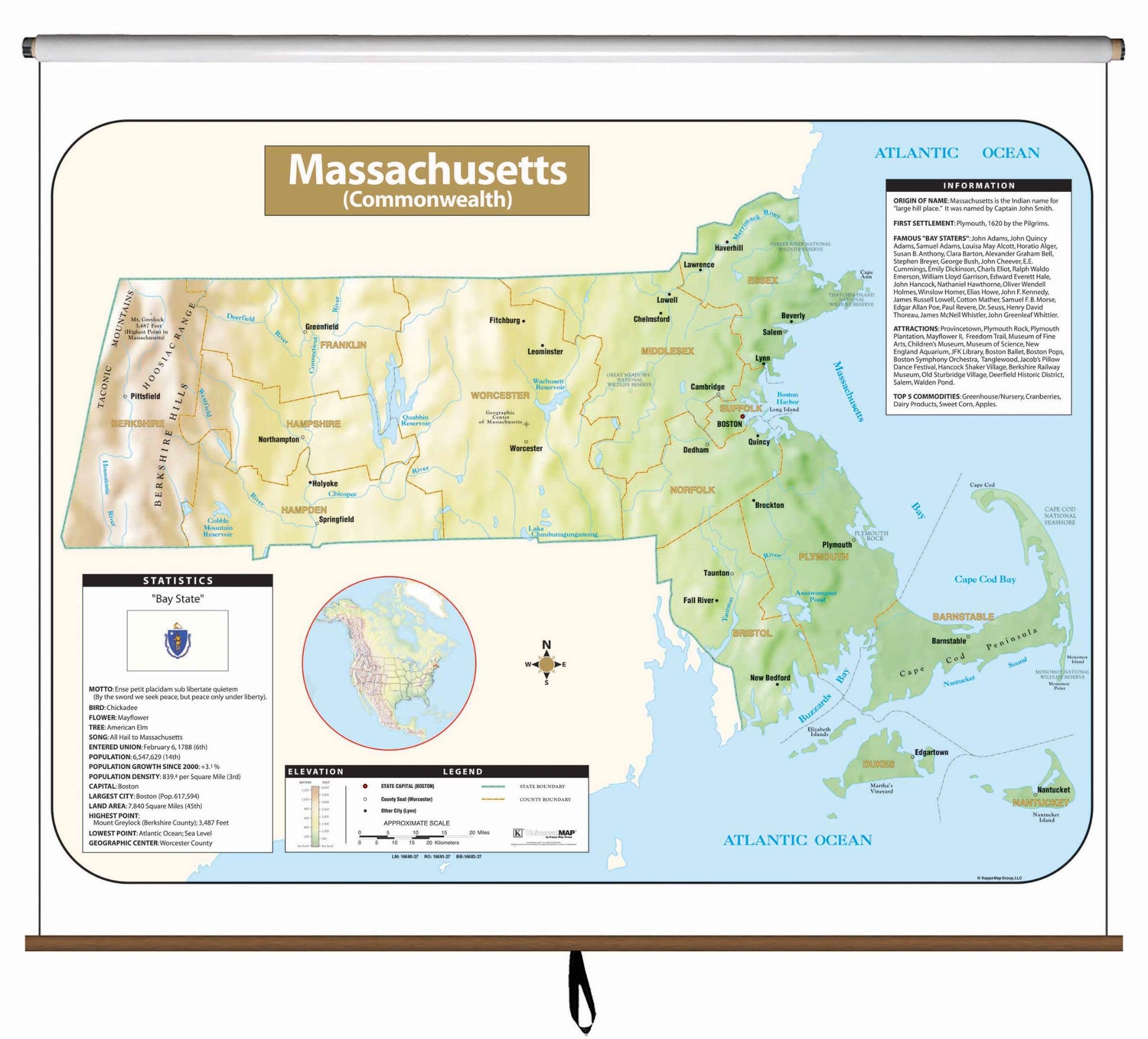 Kappa Map Group  Massachusetts Large Scale Shaded Relief Wall Map