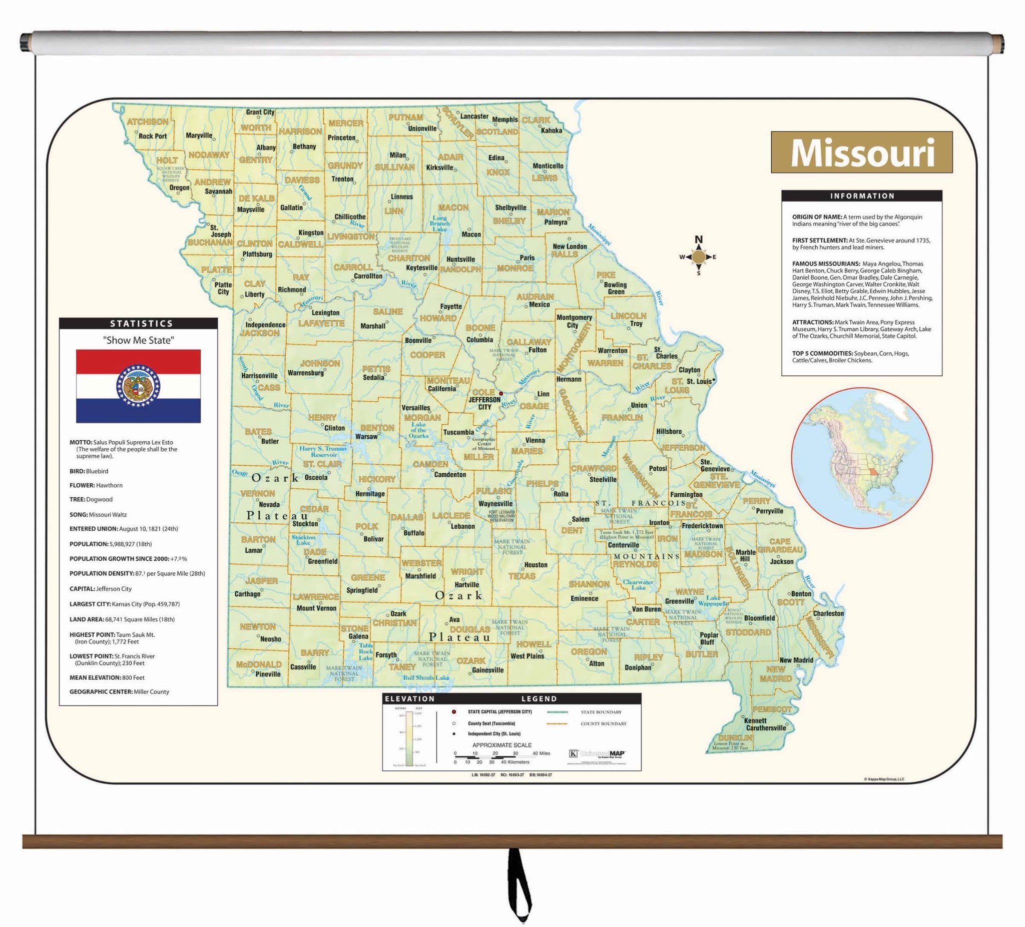 Kappa Map Group  Missouri Large Scale Shaded Relief Wall Map