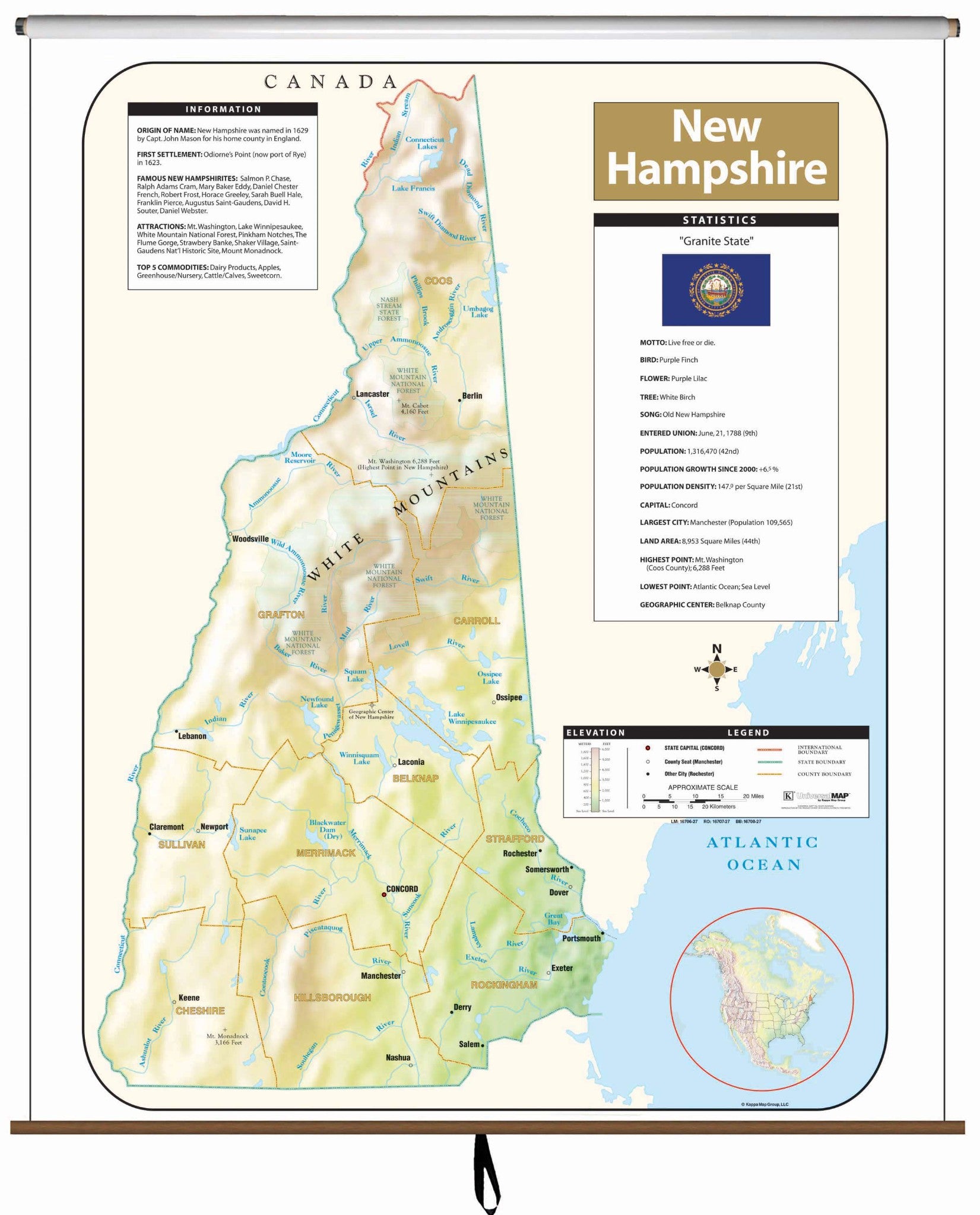 Kappa Map Group  New Hampshire Large Scale Shaded Relief Wall Map