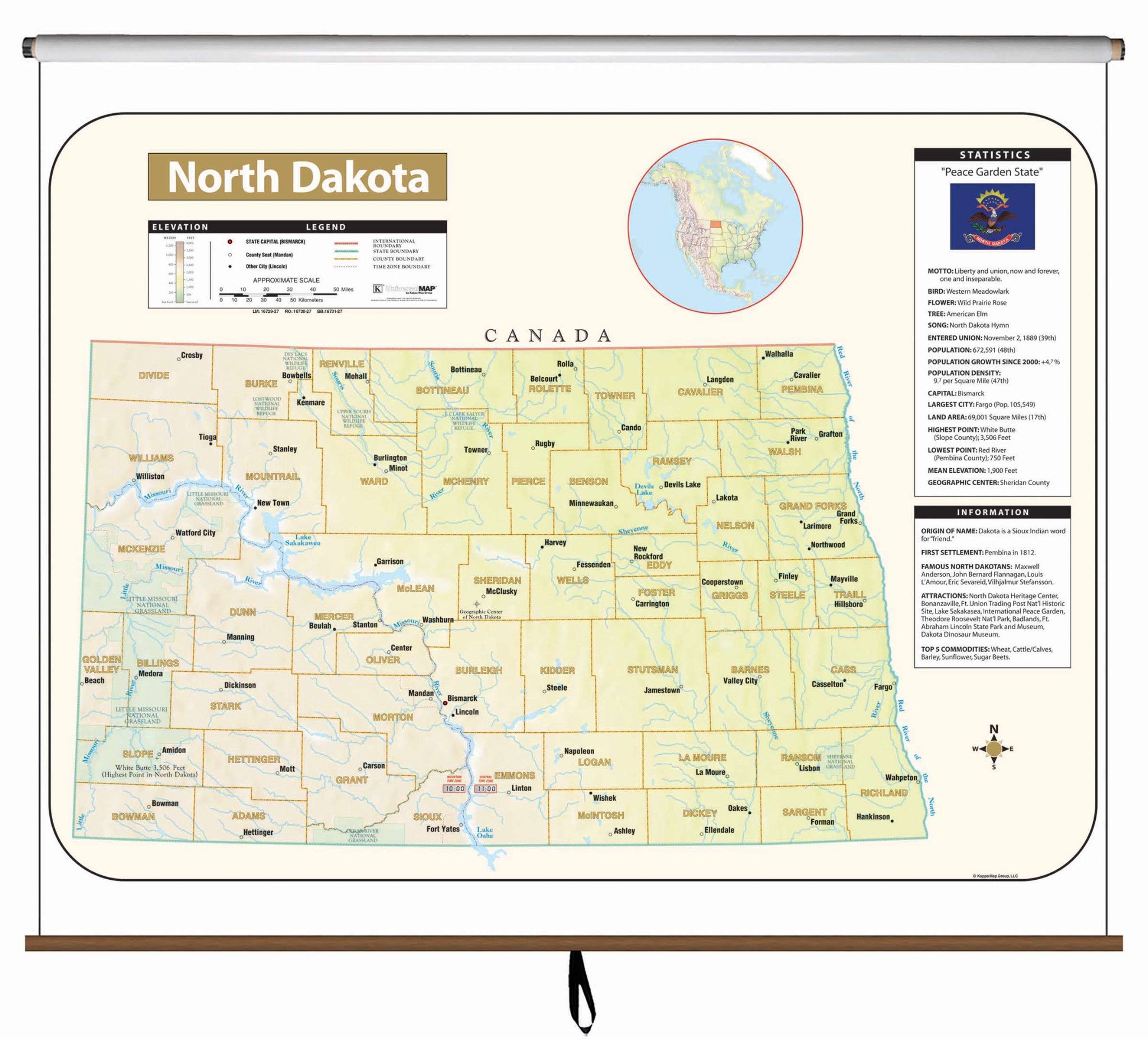 Kappa Map Group  North Dakota Large Scale Shaded Relief Wall Map