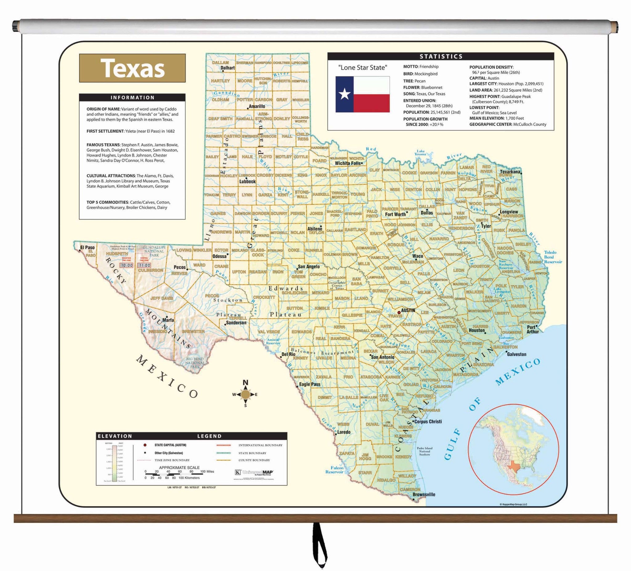 Kappa Map Group  Texas Large Scale Shaded Relief Wall Map