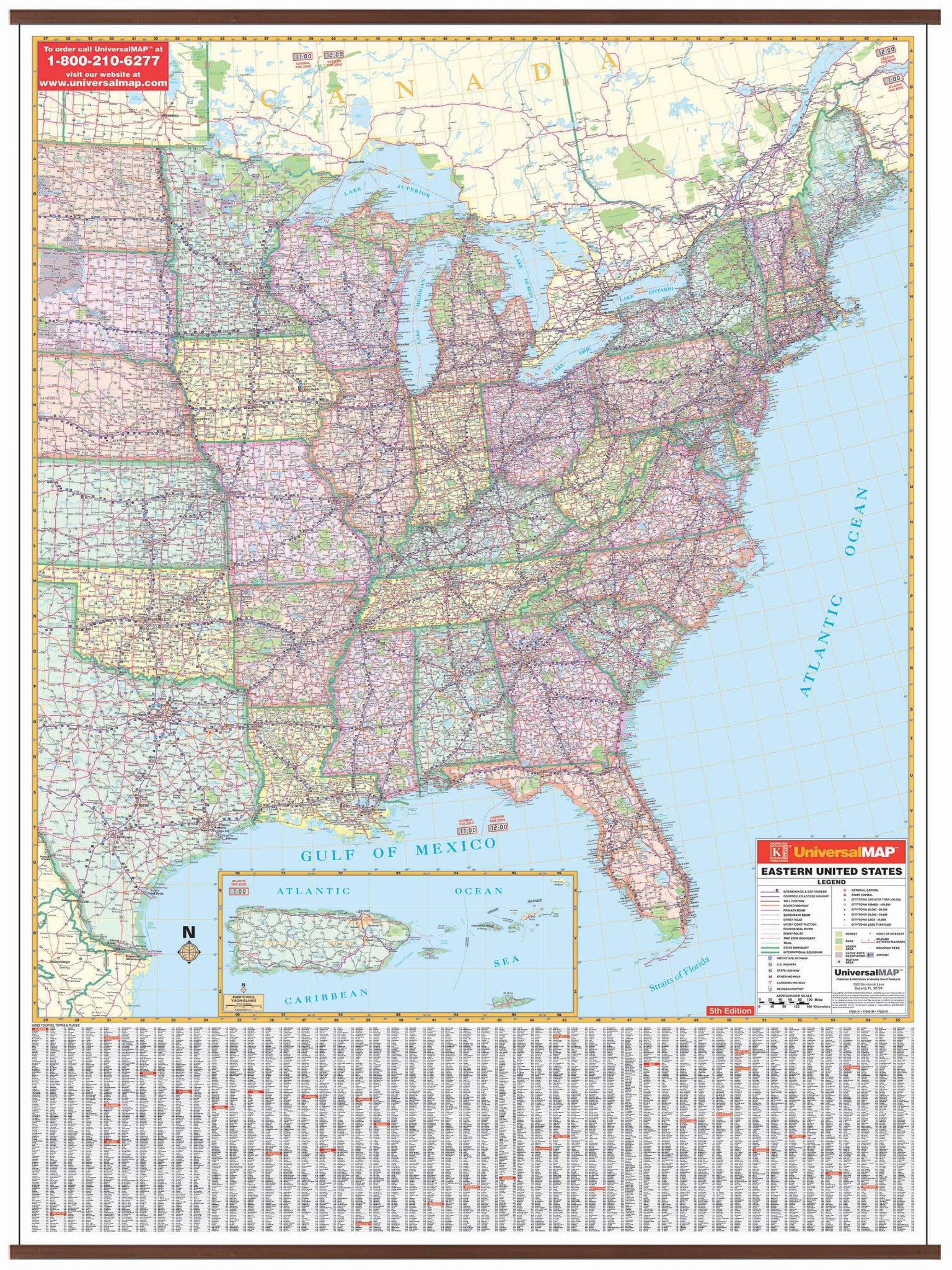 US Eastern Wall Map