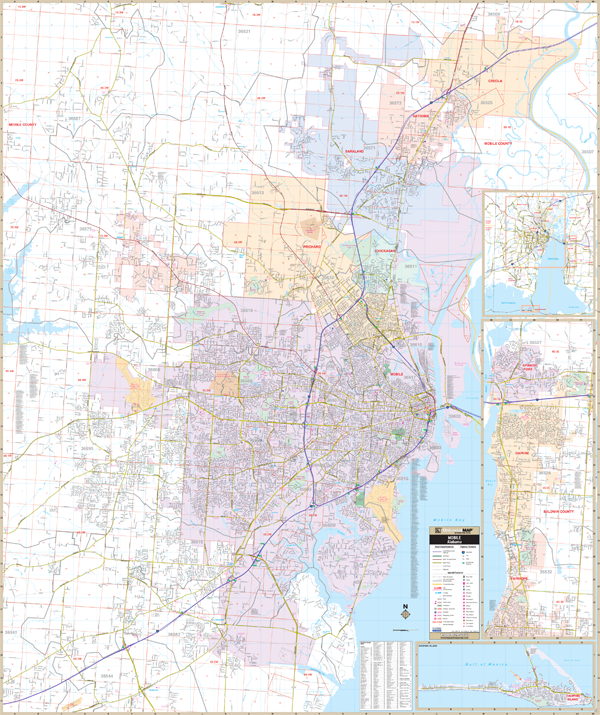 Mobile AL Wall Map Large Laminated GeoMart