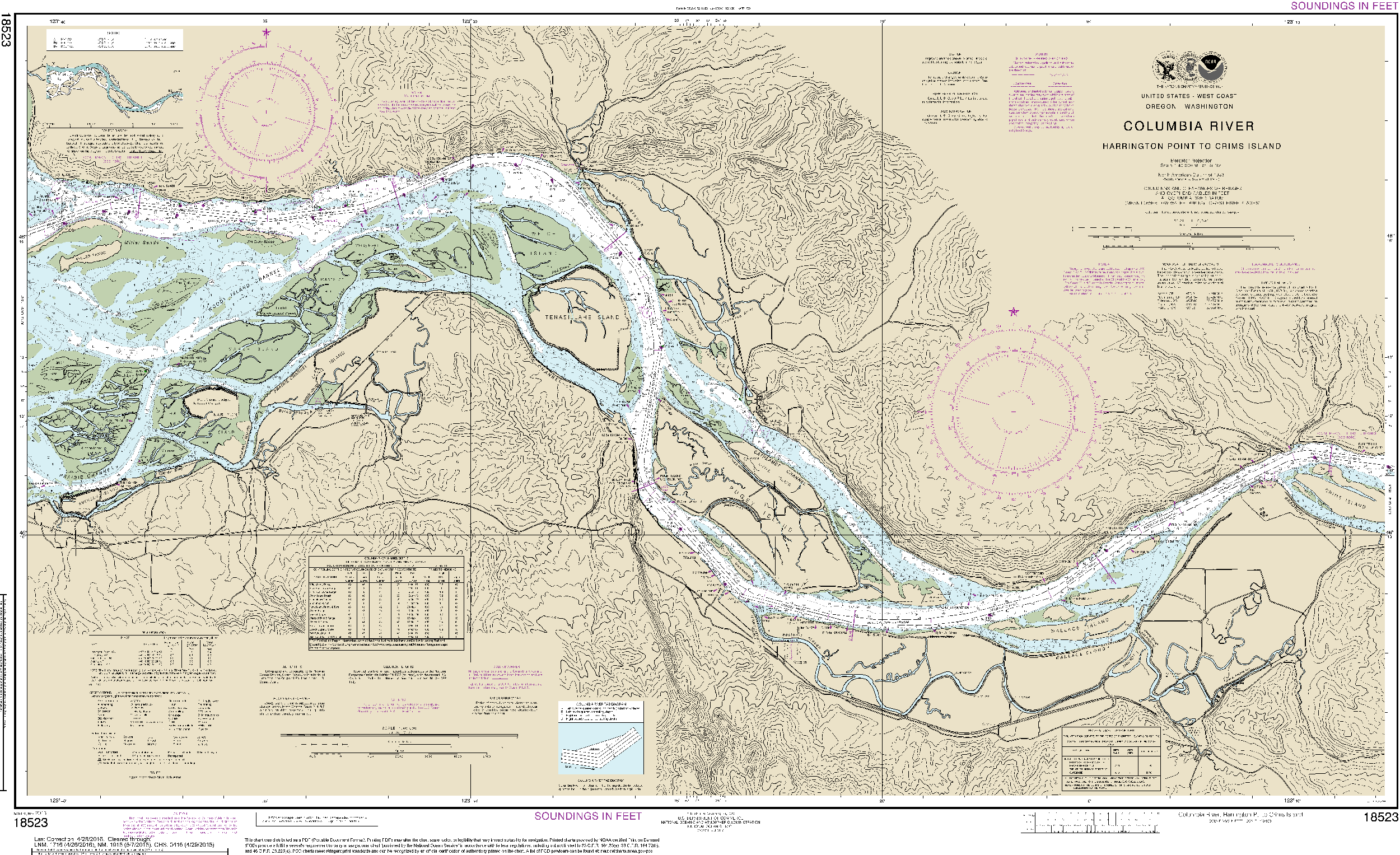 NOAA Nautical Chart 18523 Columbia River Harrington Point to Crims Is