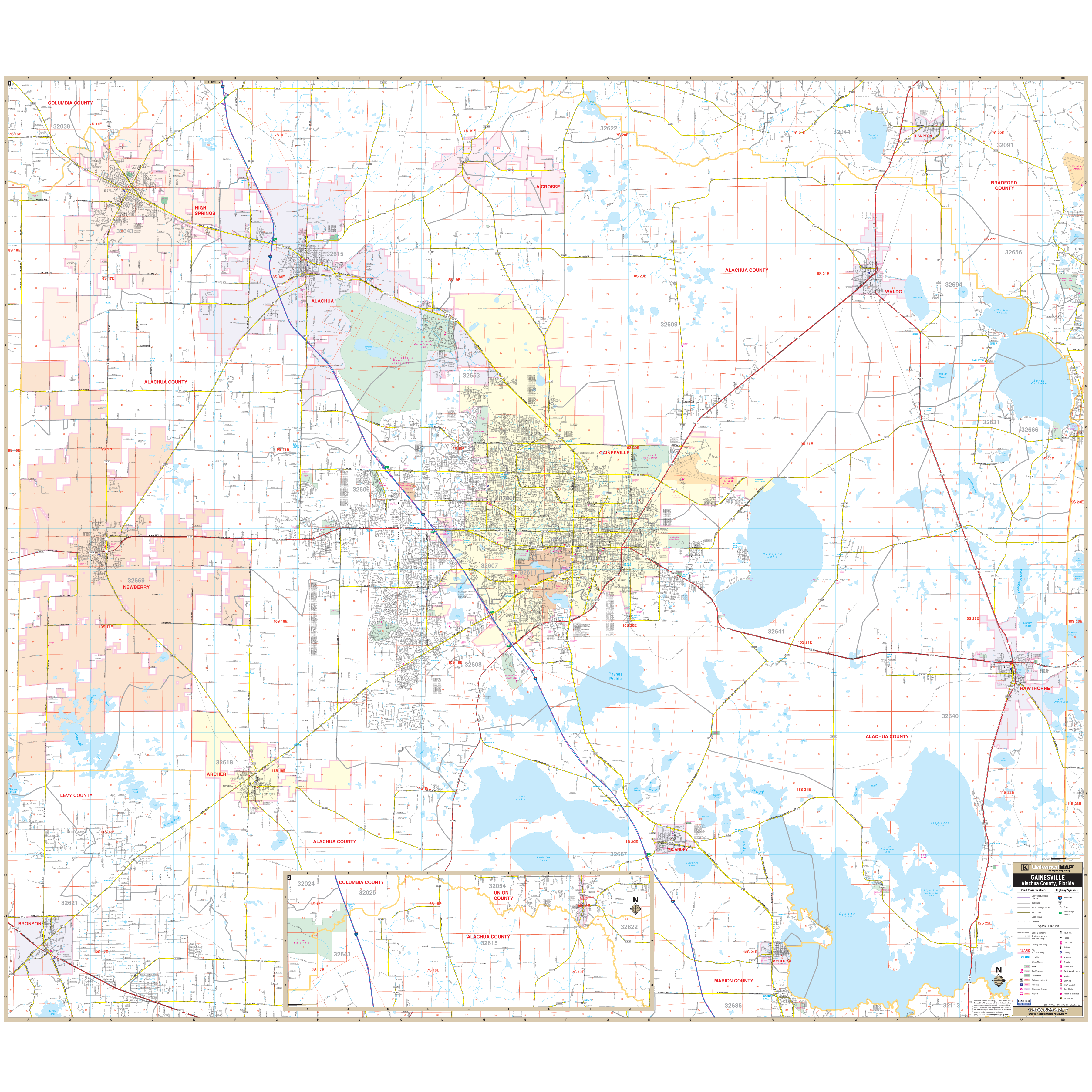 Gainesville Alachua Co, Fl Wall Map - Large Laminated