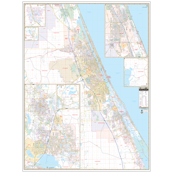 Daytona Beach Volusia And Flagler Cos, Fl Wall Map - Large Laminated
