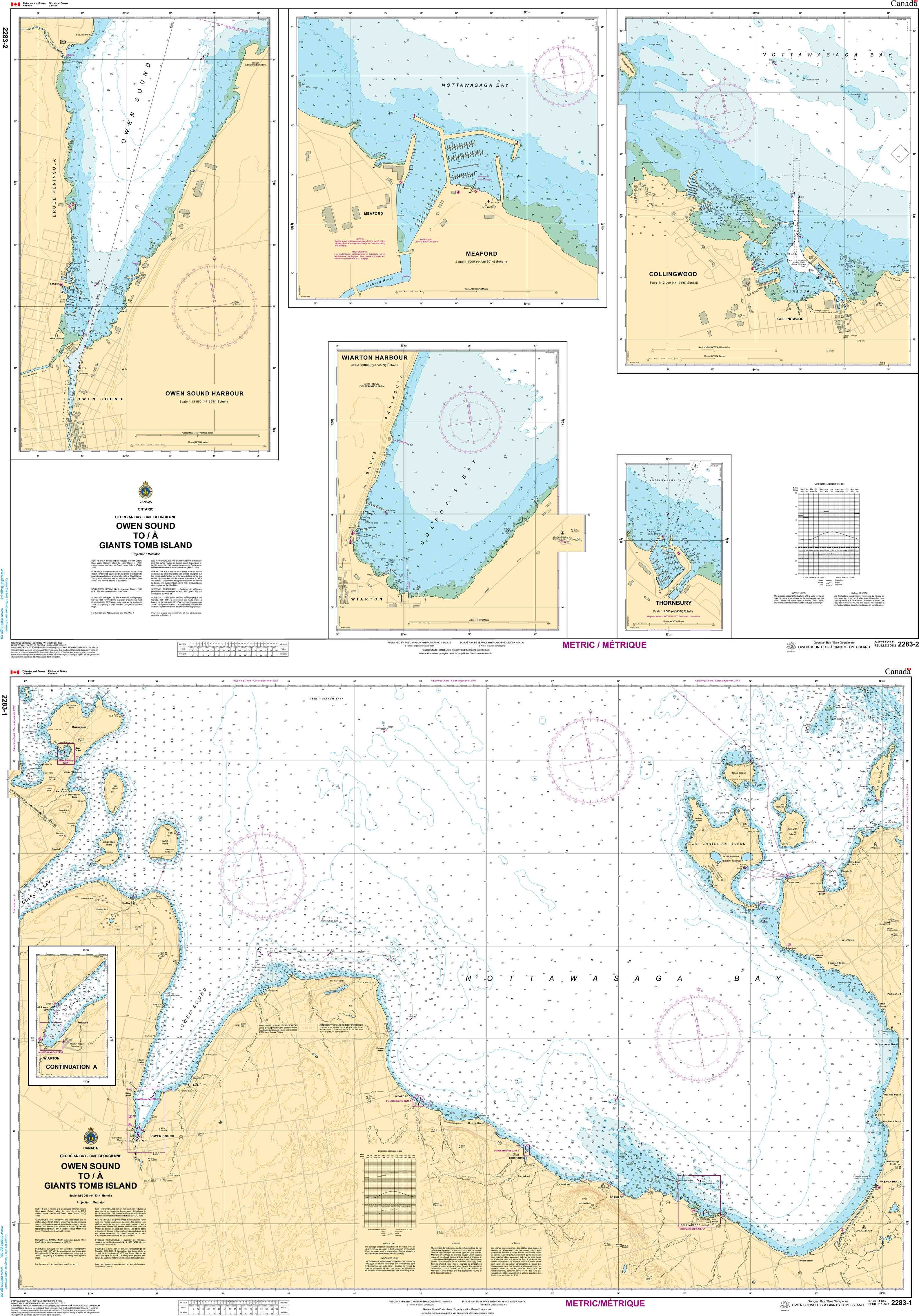 Canadian Hydrographic Service Nautical Chart CHS2283: Owen Sound to/à Giant's Tomb Island