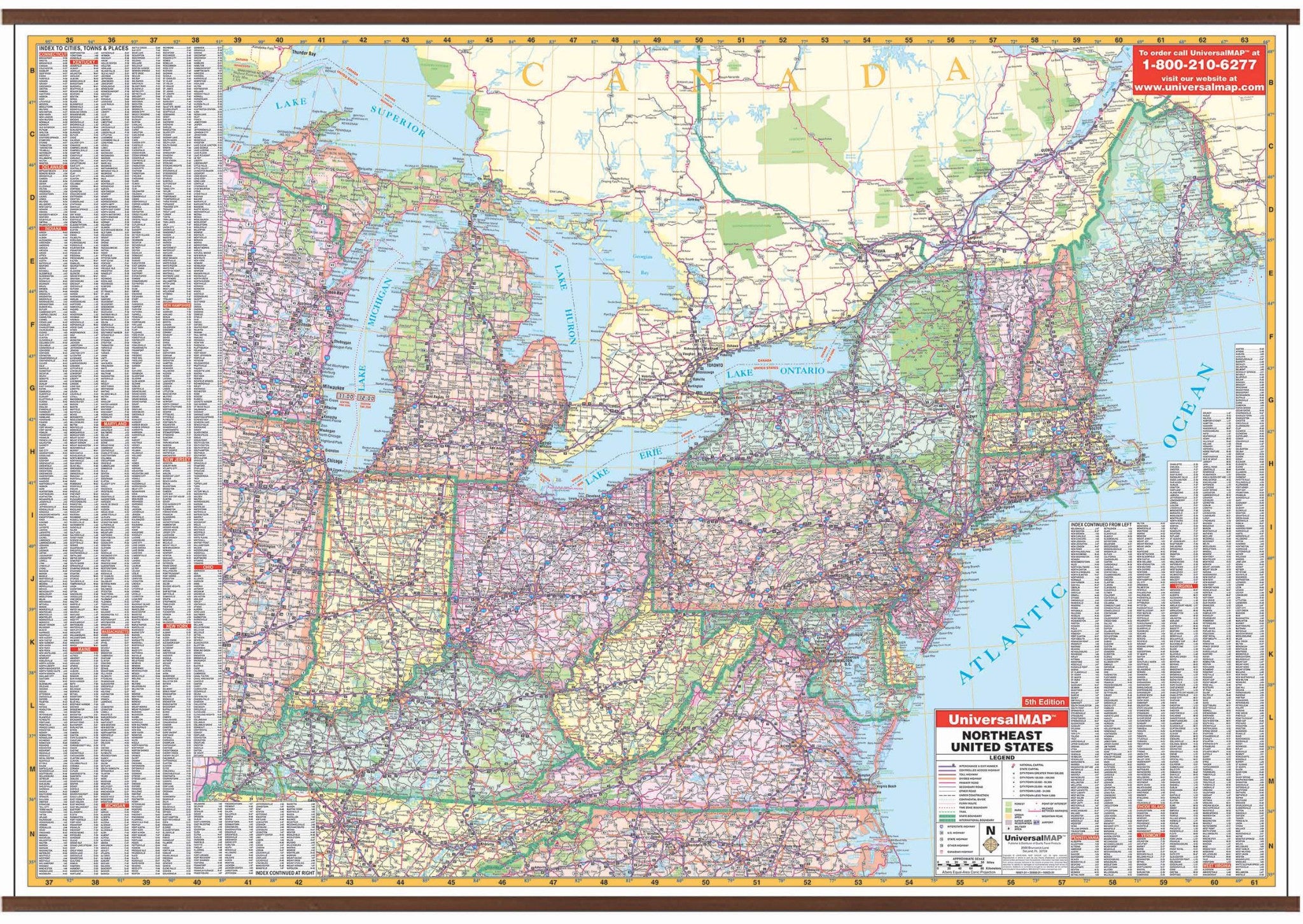 US North East Wall Map