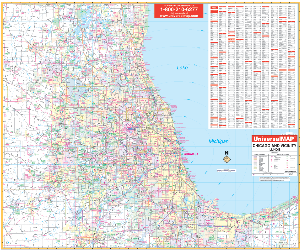 Chicago And Vicinity, Il Wall Map - Large Laminated