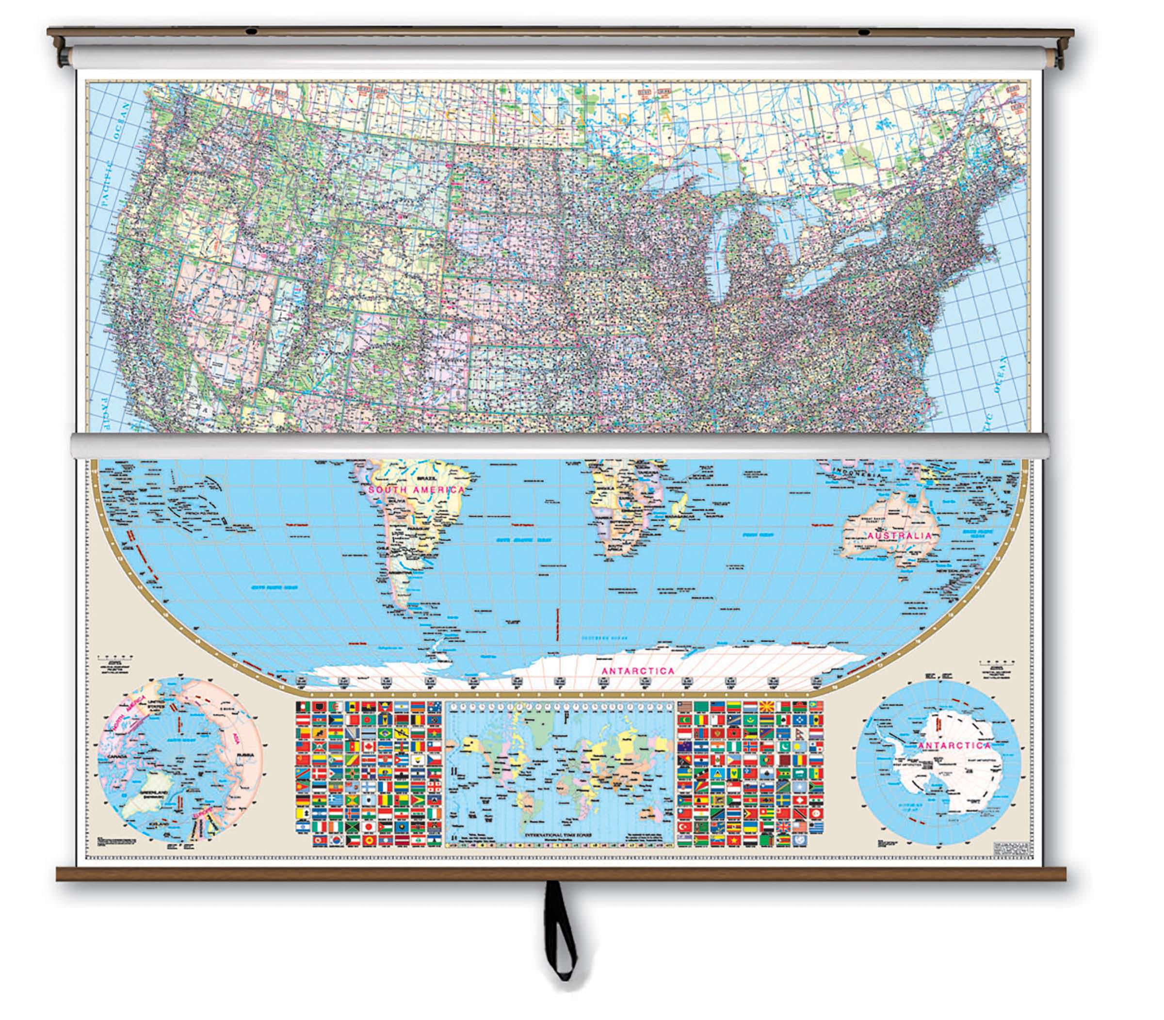 Kappa Map Group  World And US Wall Map Combo Pull Down map