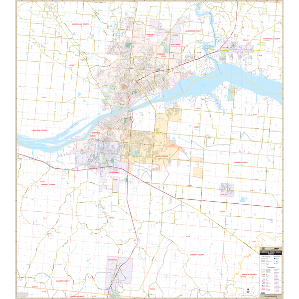 Florence Muscle Shoals, Al Wall Map - Large Laminated