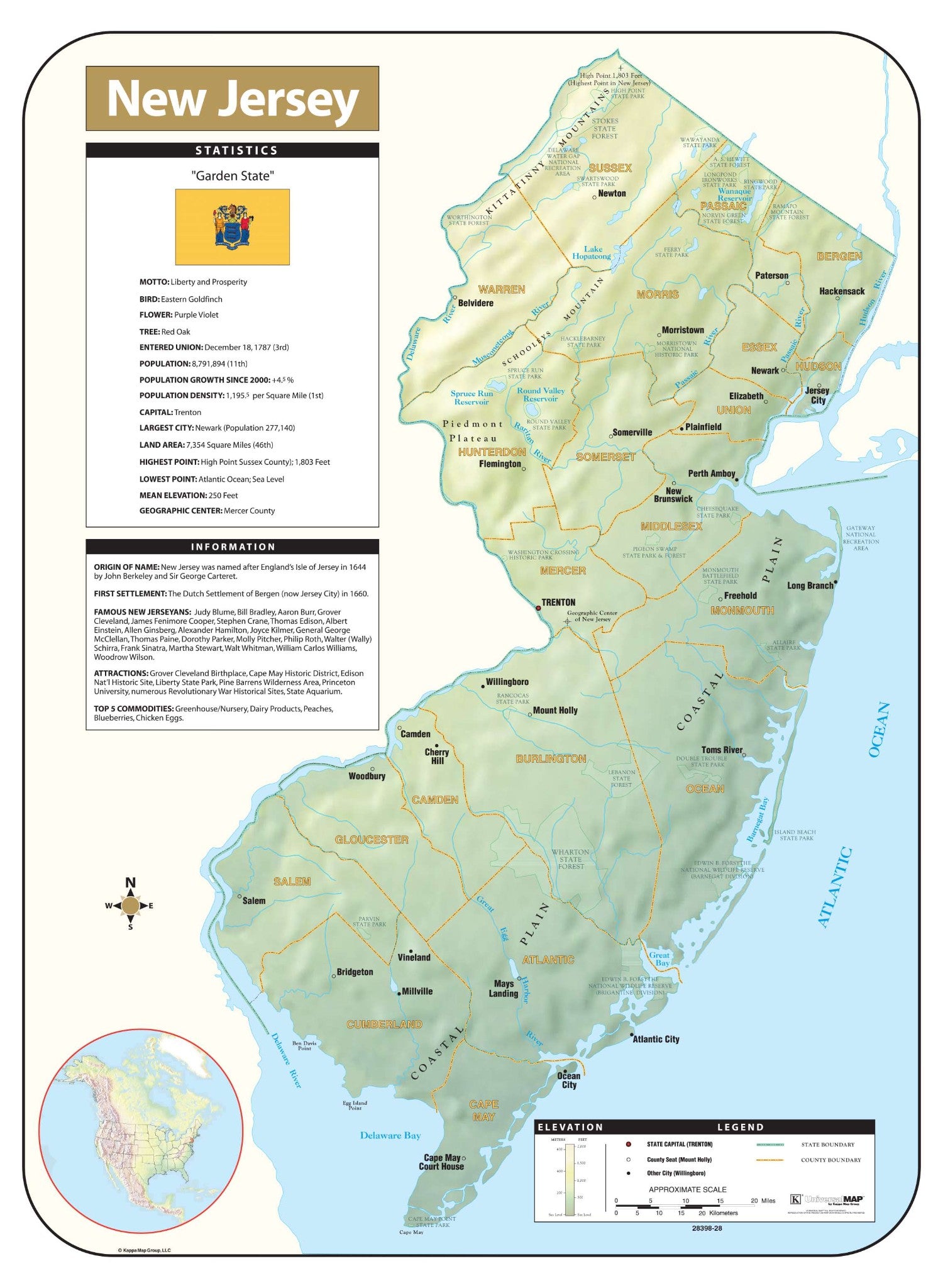 Kappa Map Group New Jersey Shaded Relief Map