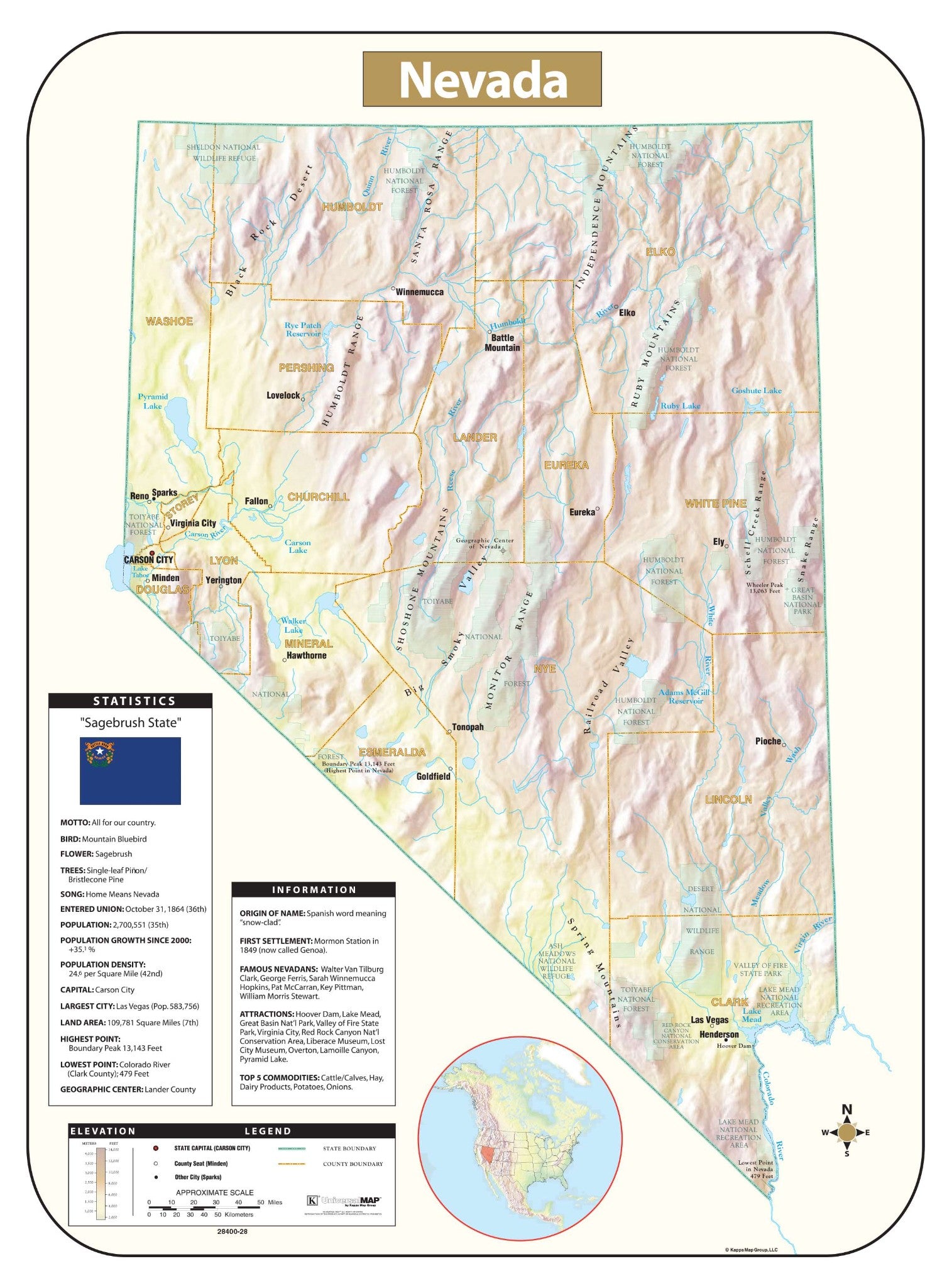 Kappa Map Group Nevada Shaded Relief Map