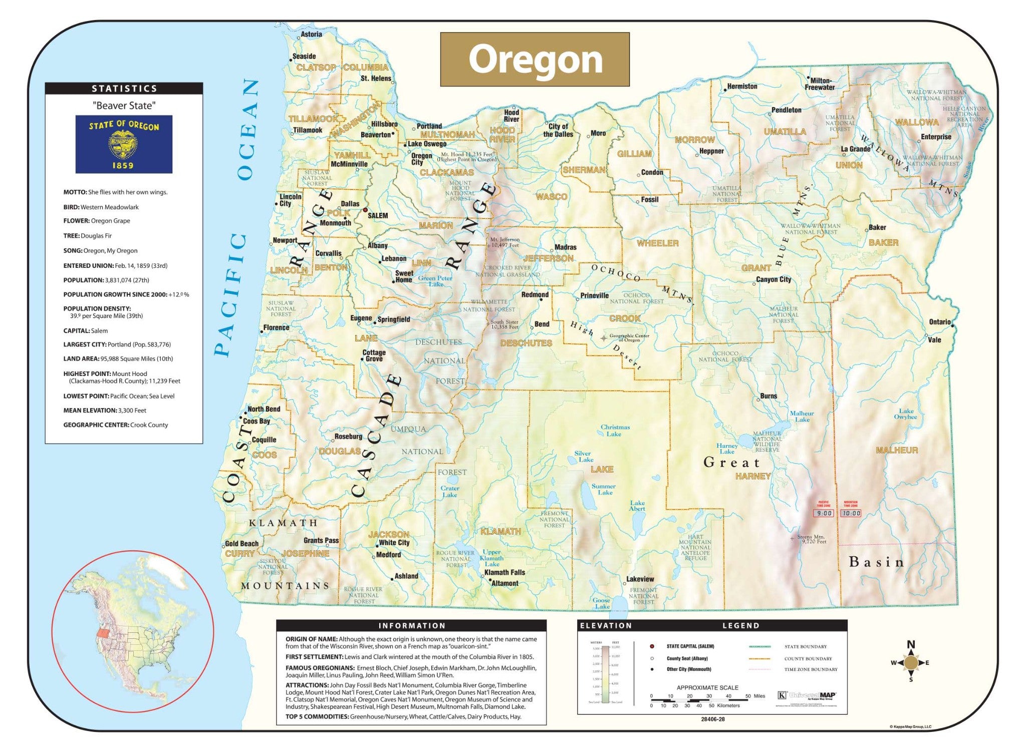 Kappa Map Group Oregon Shaded Relief Map