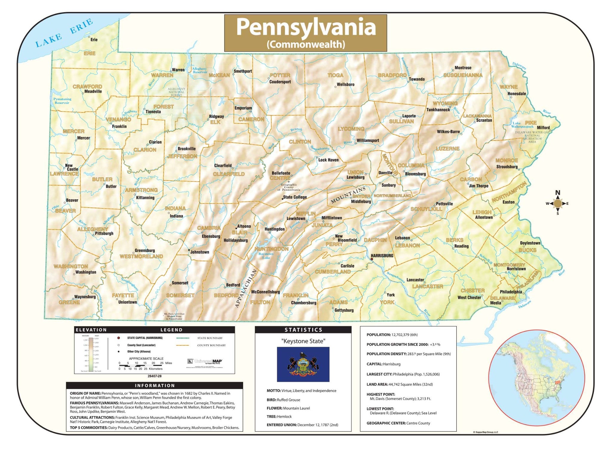 Kappa Map Group Pennsylvania Shaded Relief Map